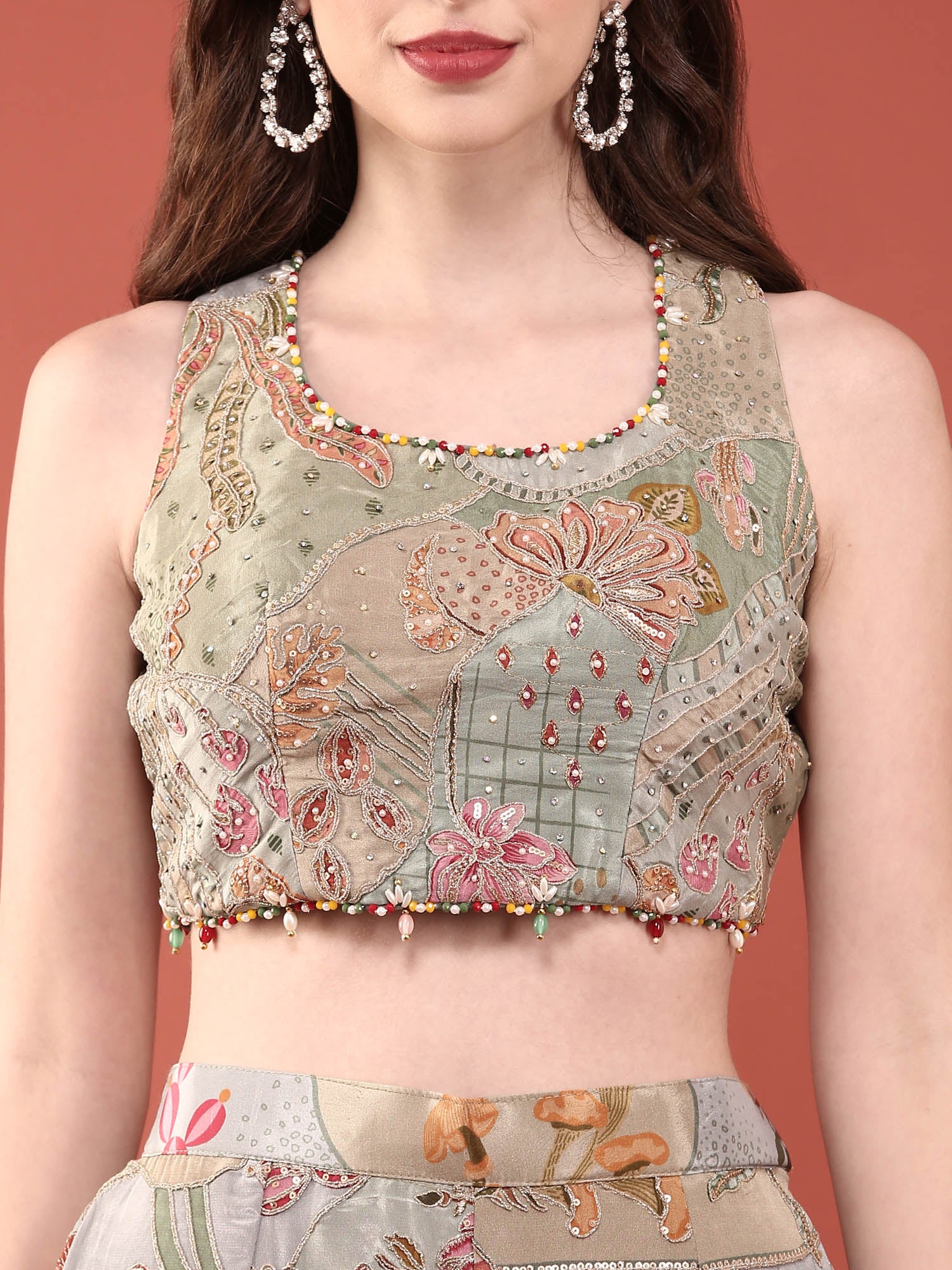 Sea Green Crepe Heavy Hand Embroidery Set With Jacket - Image 4