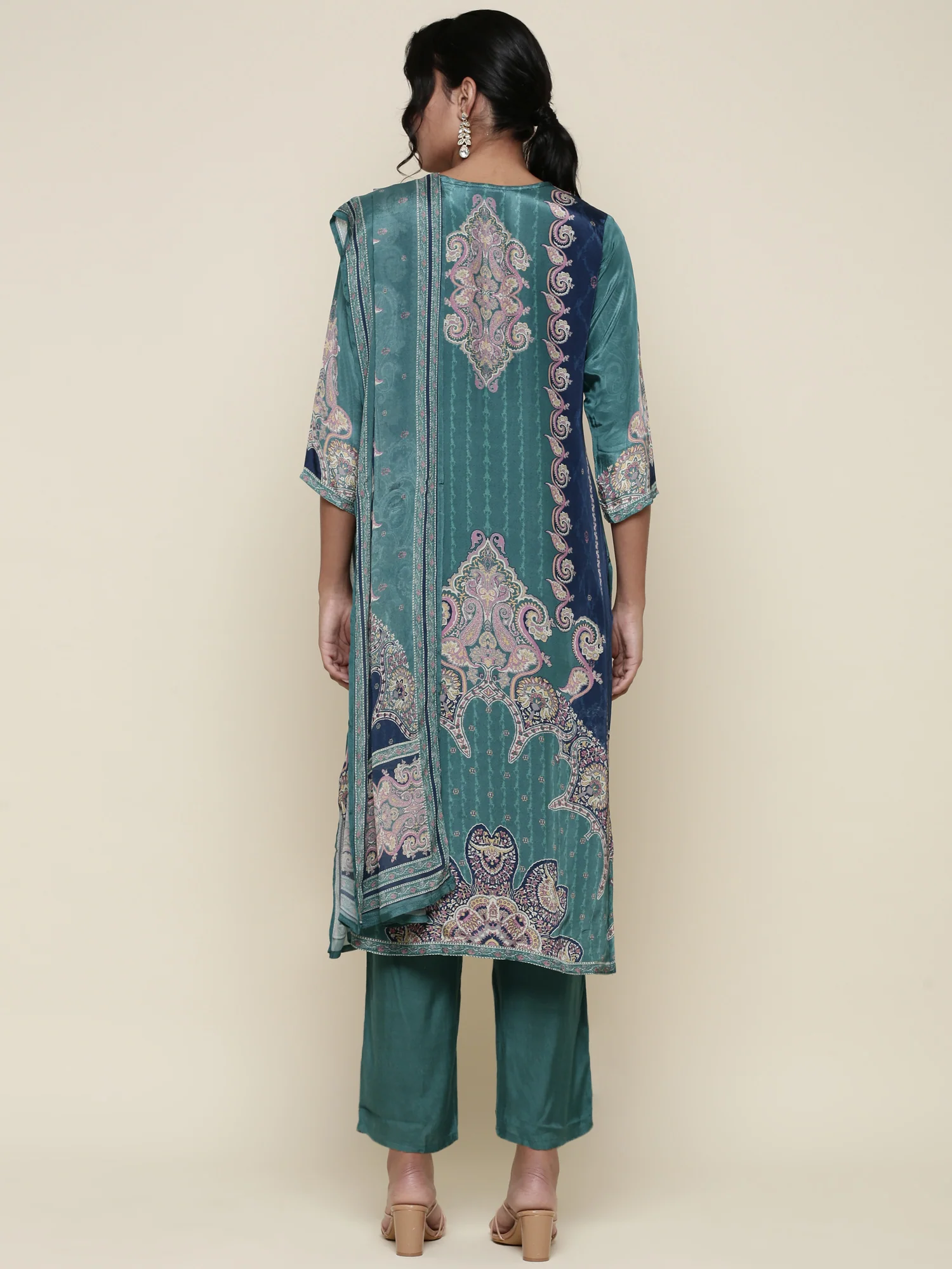 Sea Green Digital printed crepe Three piece suit set - Image 3
