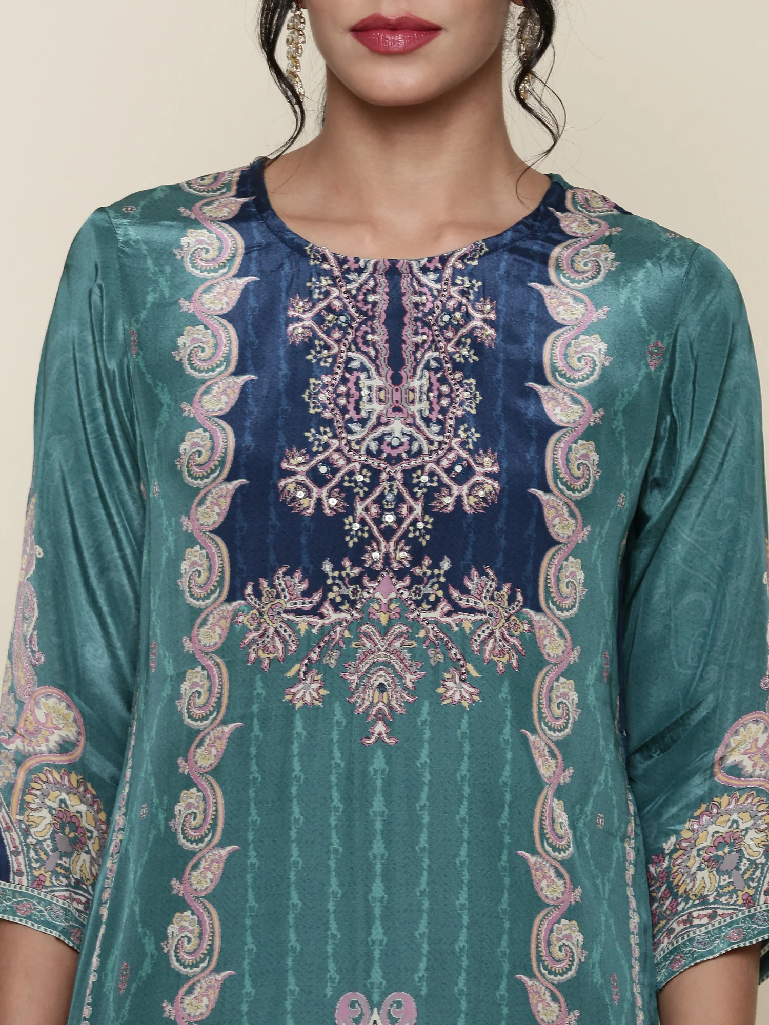 Sea Green Digital printed crepe Three piece suit set - Image 4