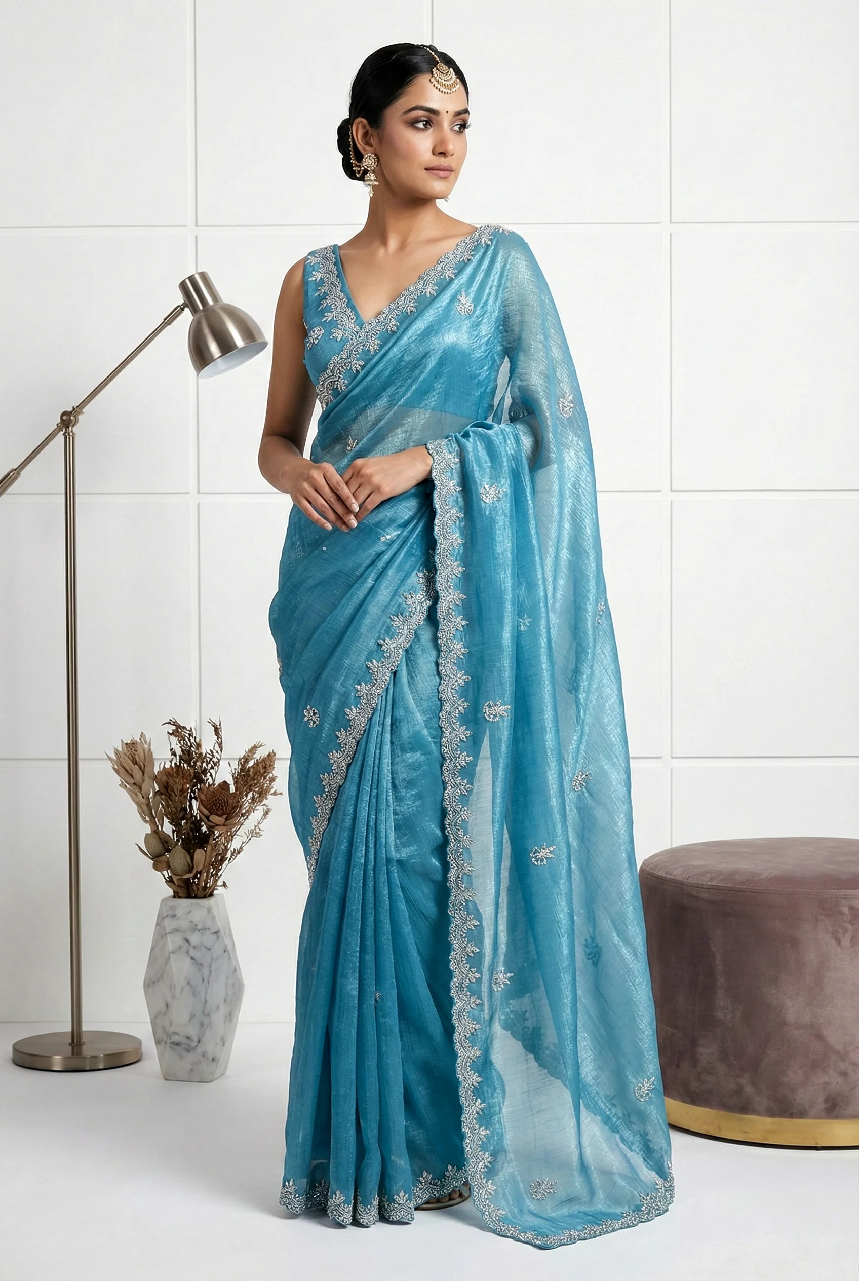 Sea Green Jimmy Choo Sequins And Aari Embroidery Saree