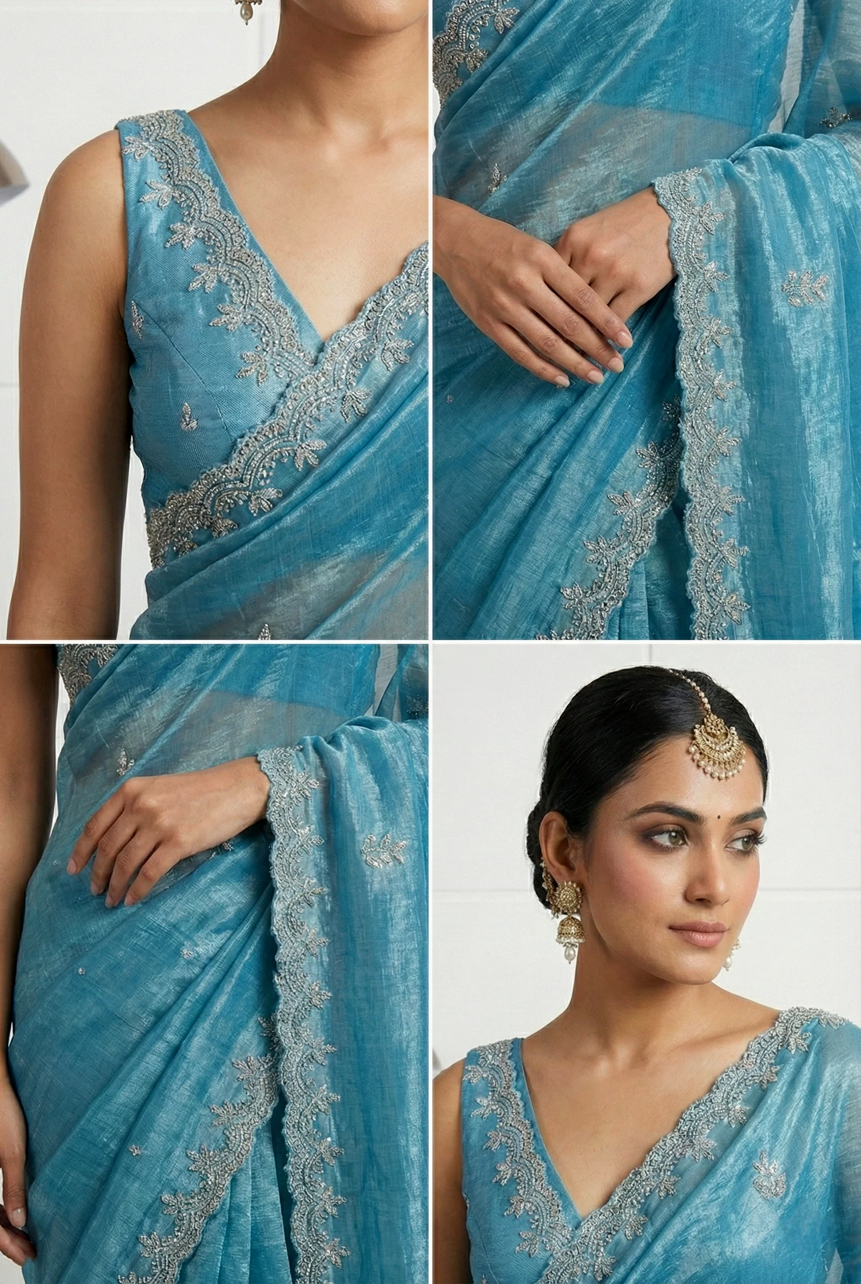 Sea Green Jimmy Choo Sequins And Aari Embroidery Saree - Image 3