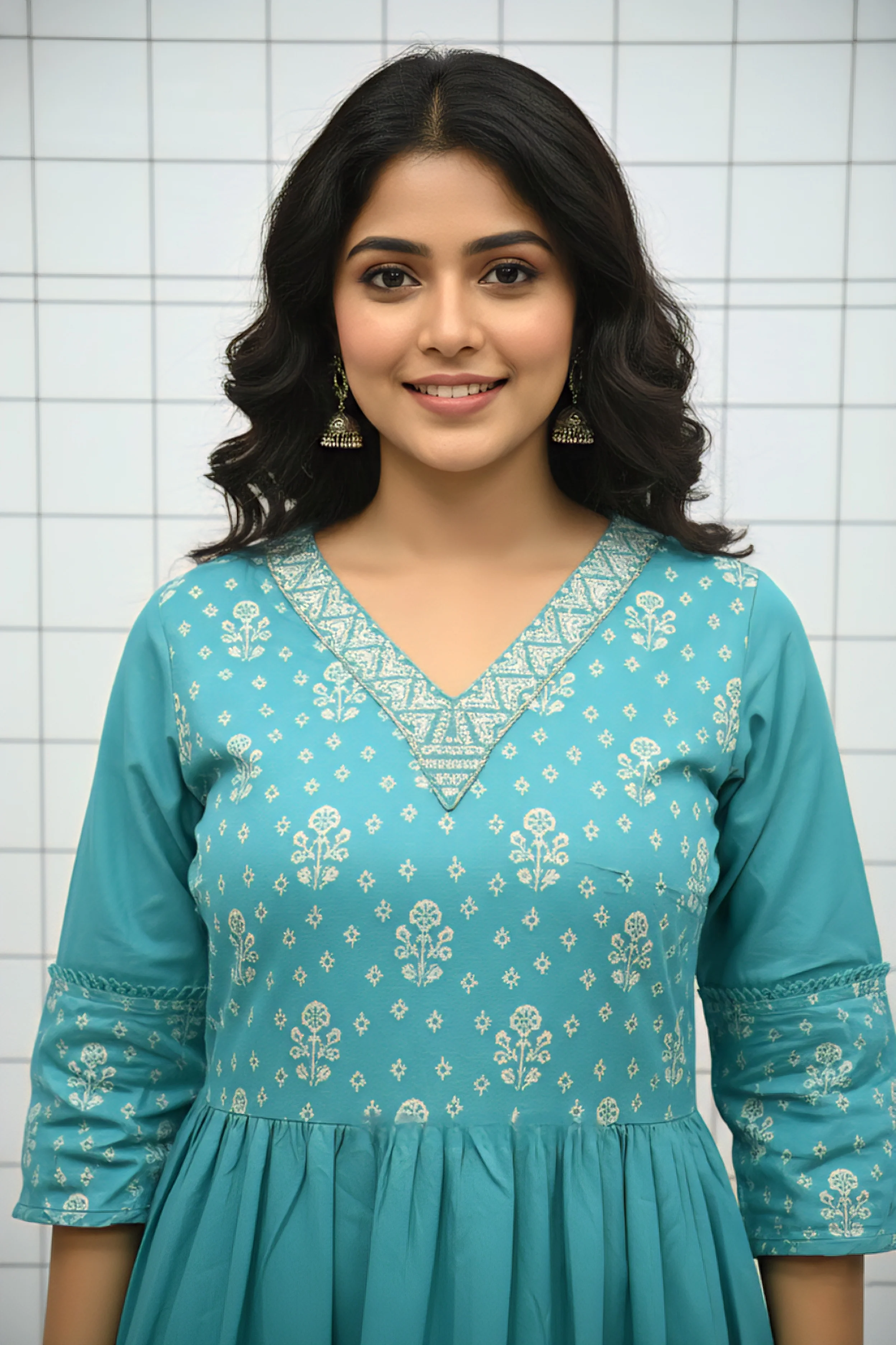 Sea Green Muslin Floral Printed Dress - Image 3