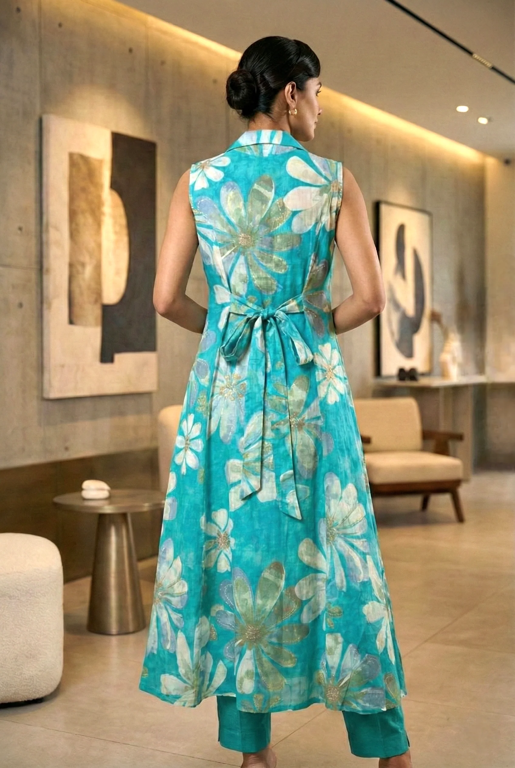 Sea Green Rayon Printed Long Dress - Image 3
