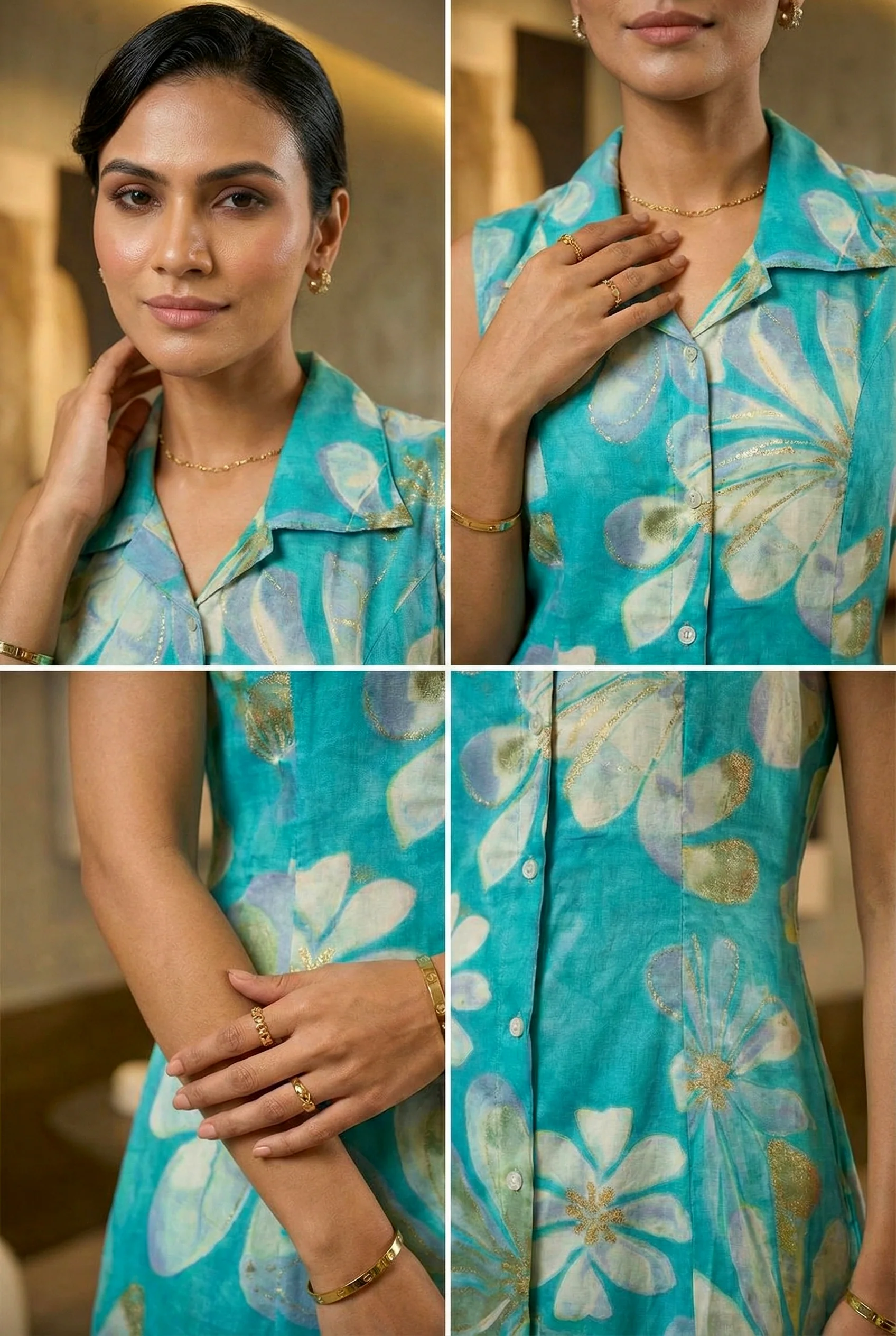 Sea Green Rayon Printed Long Dress - Image 4