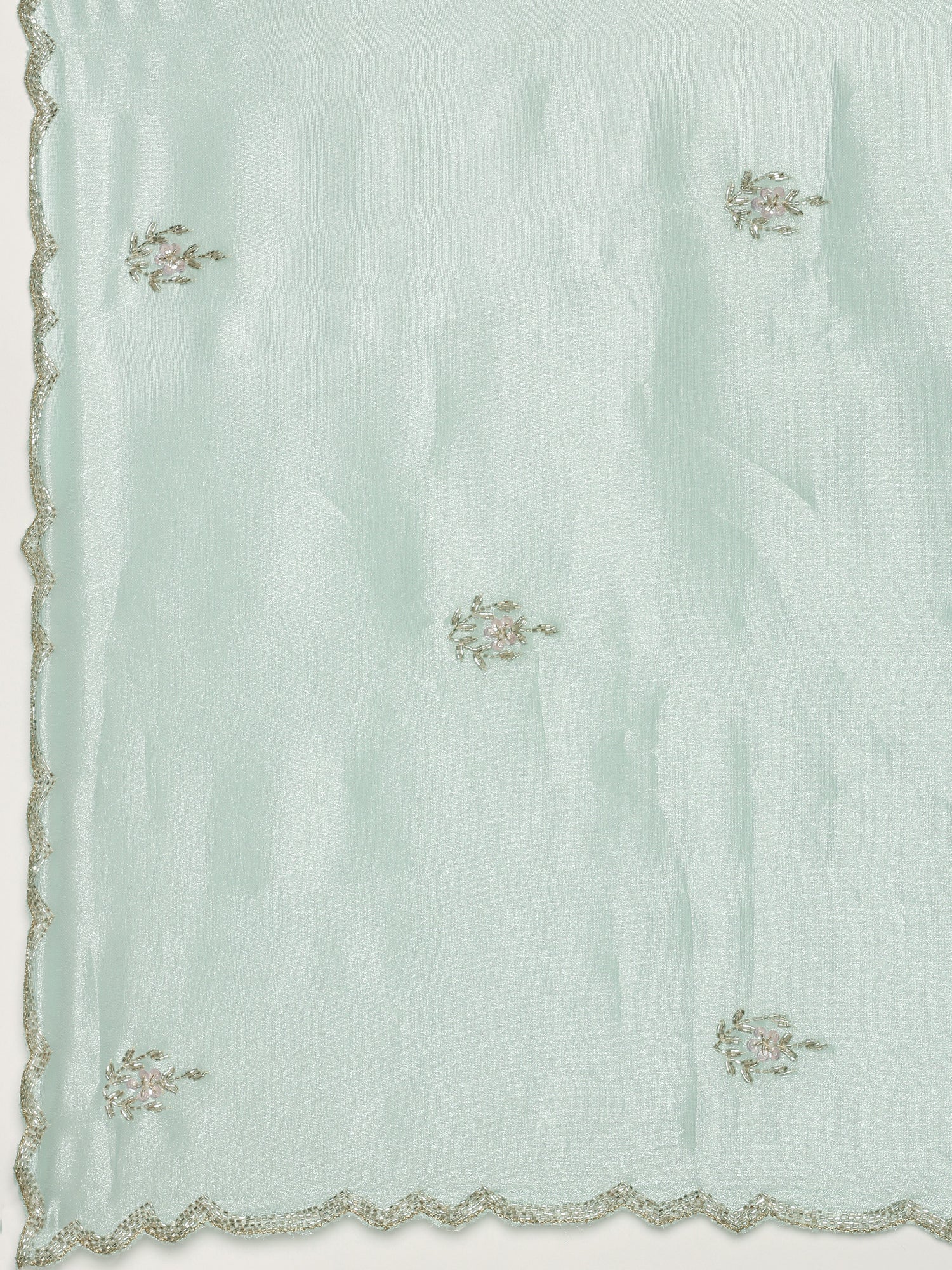 Sea Green Tissue Hand Embroidery Saree With Stone Work Readymade Blouse - Image 5