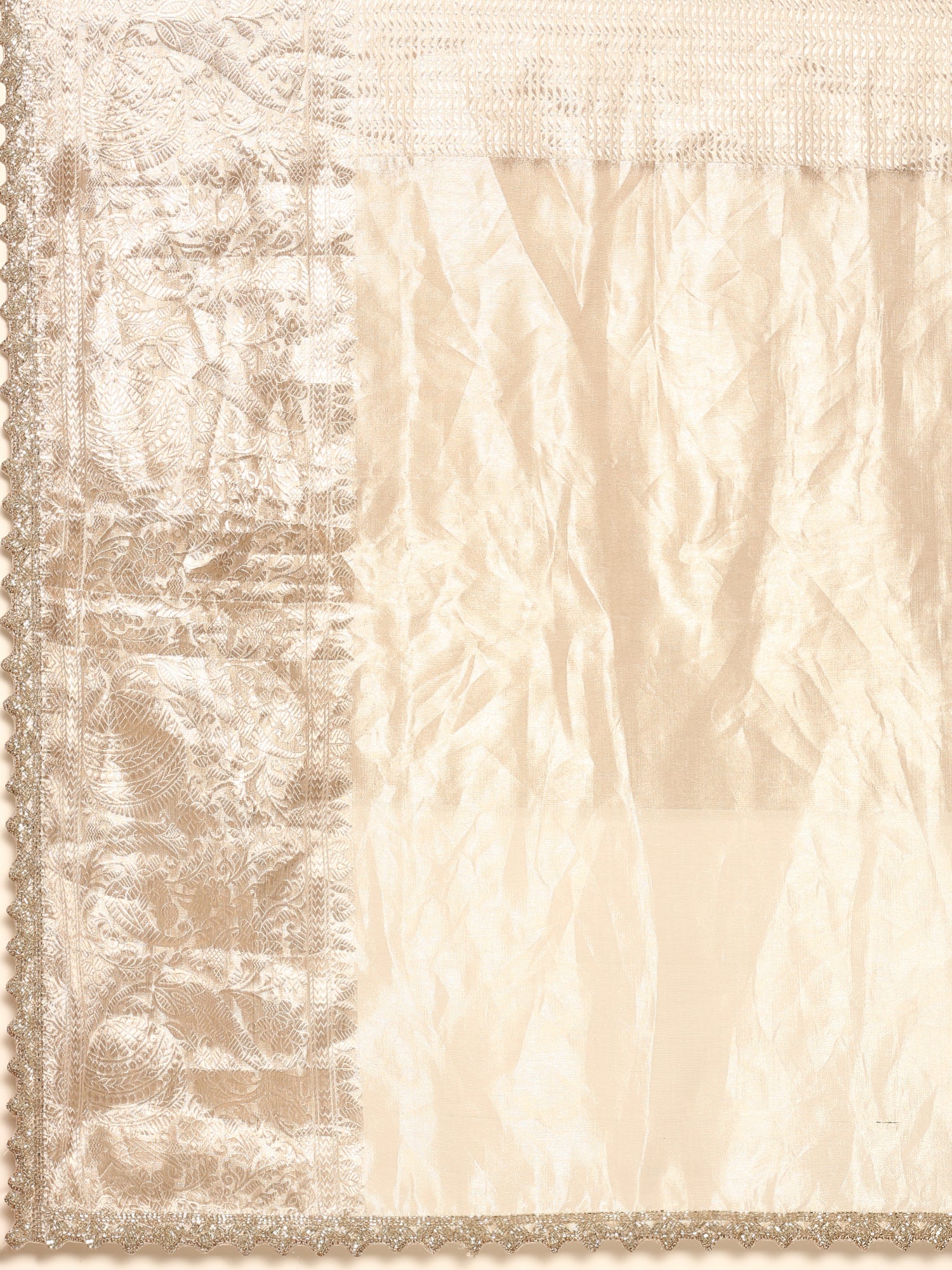 Silver Tissue Zari Saree With Hand Embroidery And Heavy Ready Made Blouse - Image 5