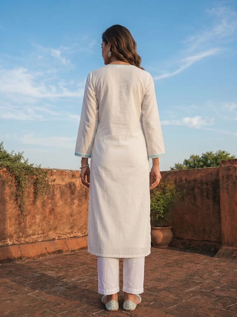Sky Blue Rayon Floral Thread Embroidered Kurta - Image 2