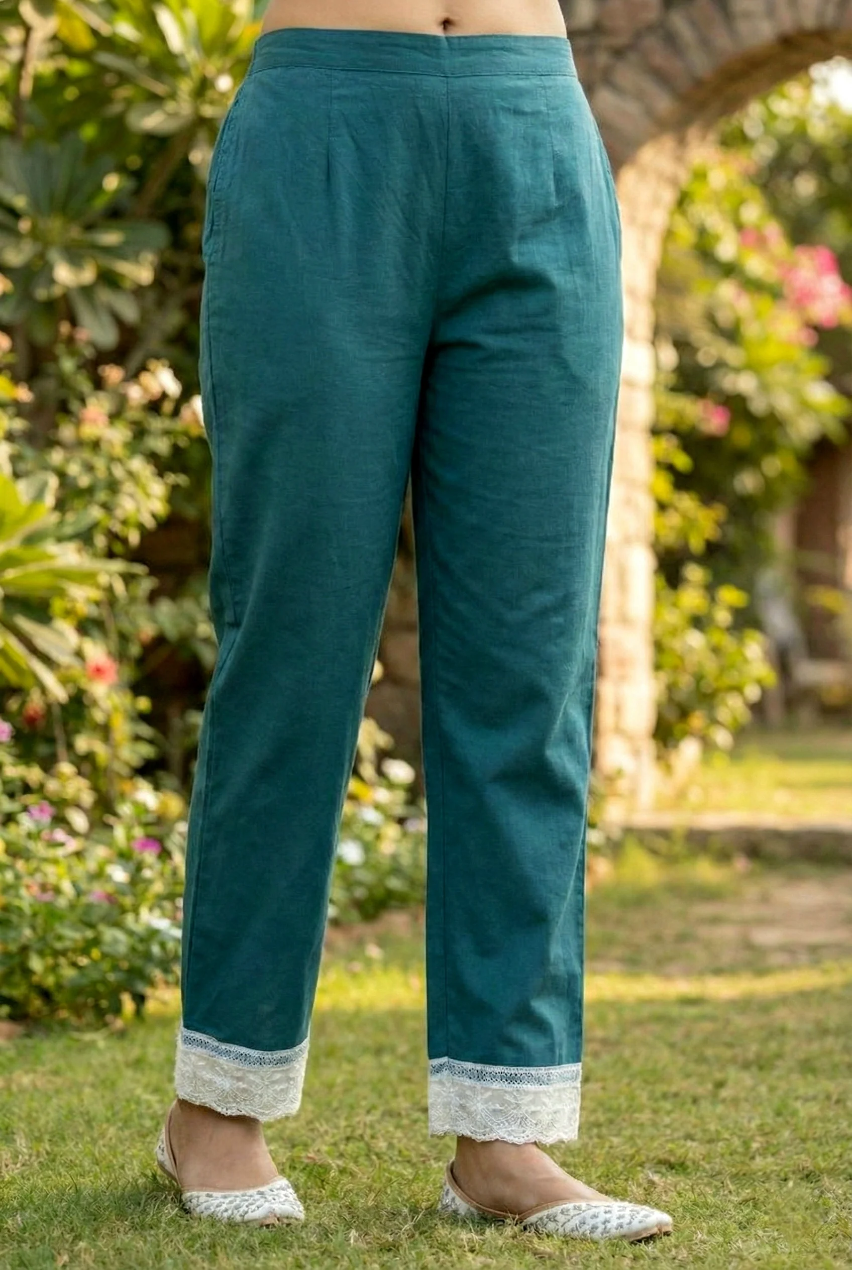 Teal Blue Cotton Chevron Printed Three Piece Set - Image 5