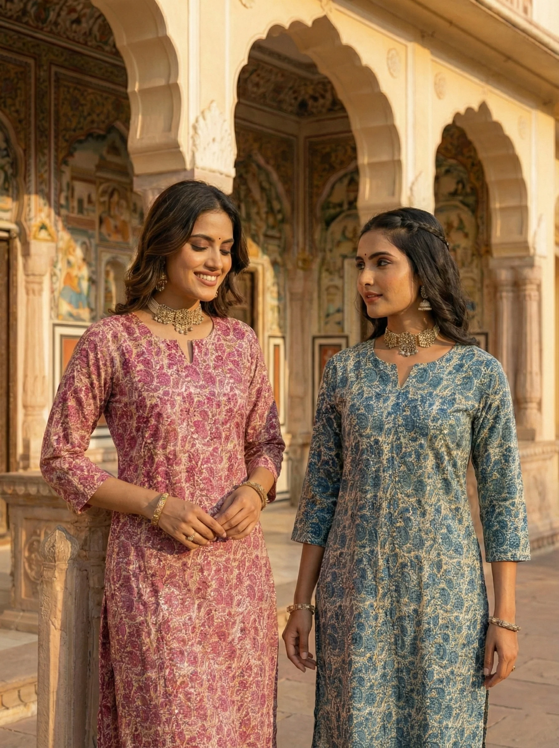 Teal Blue Cotton Digital Print Kurta - Image 2