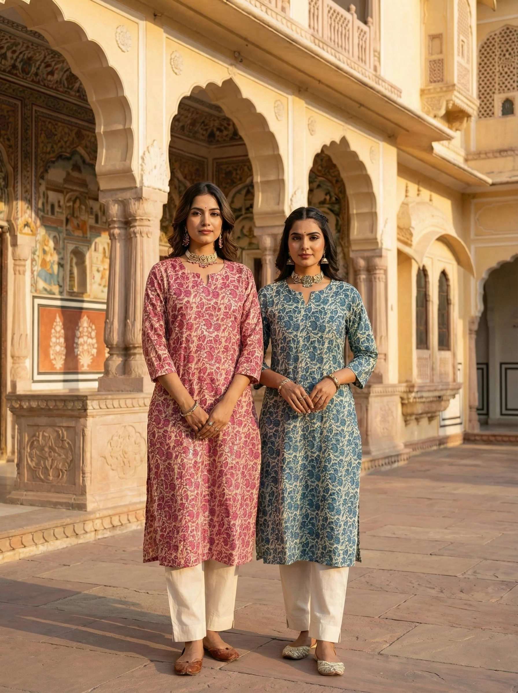 Teal Blue Cotton Digital Print Kurta - Image 4