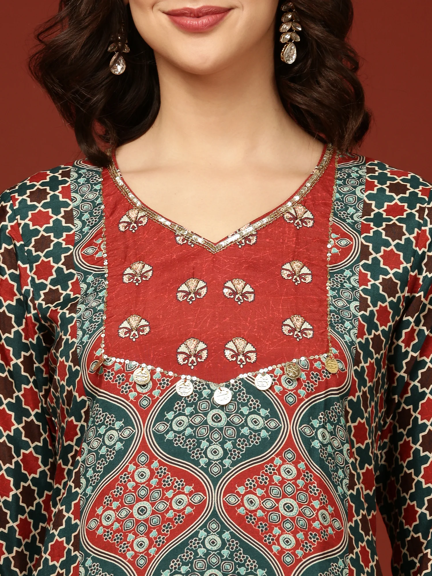 Teal Blue Crepe Printed Three Piece Set - Image 6