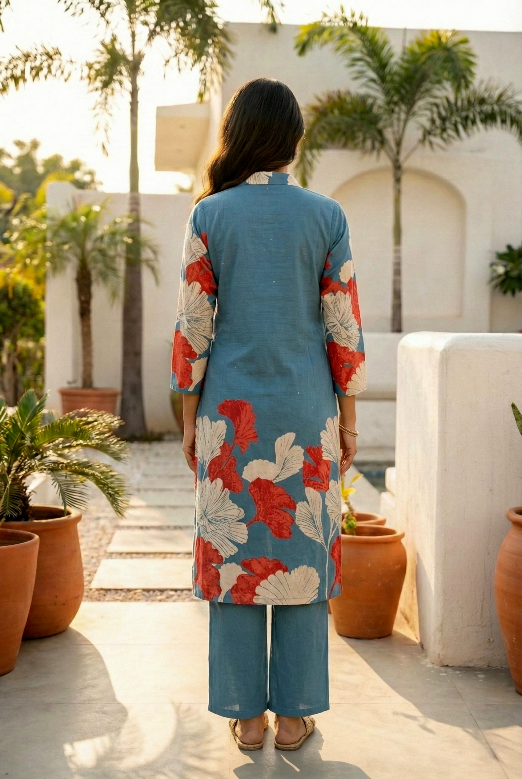 Teal Cotton Digital Printed Two Piece Set - Image 2