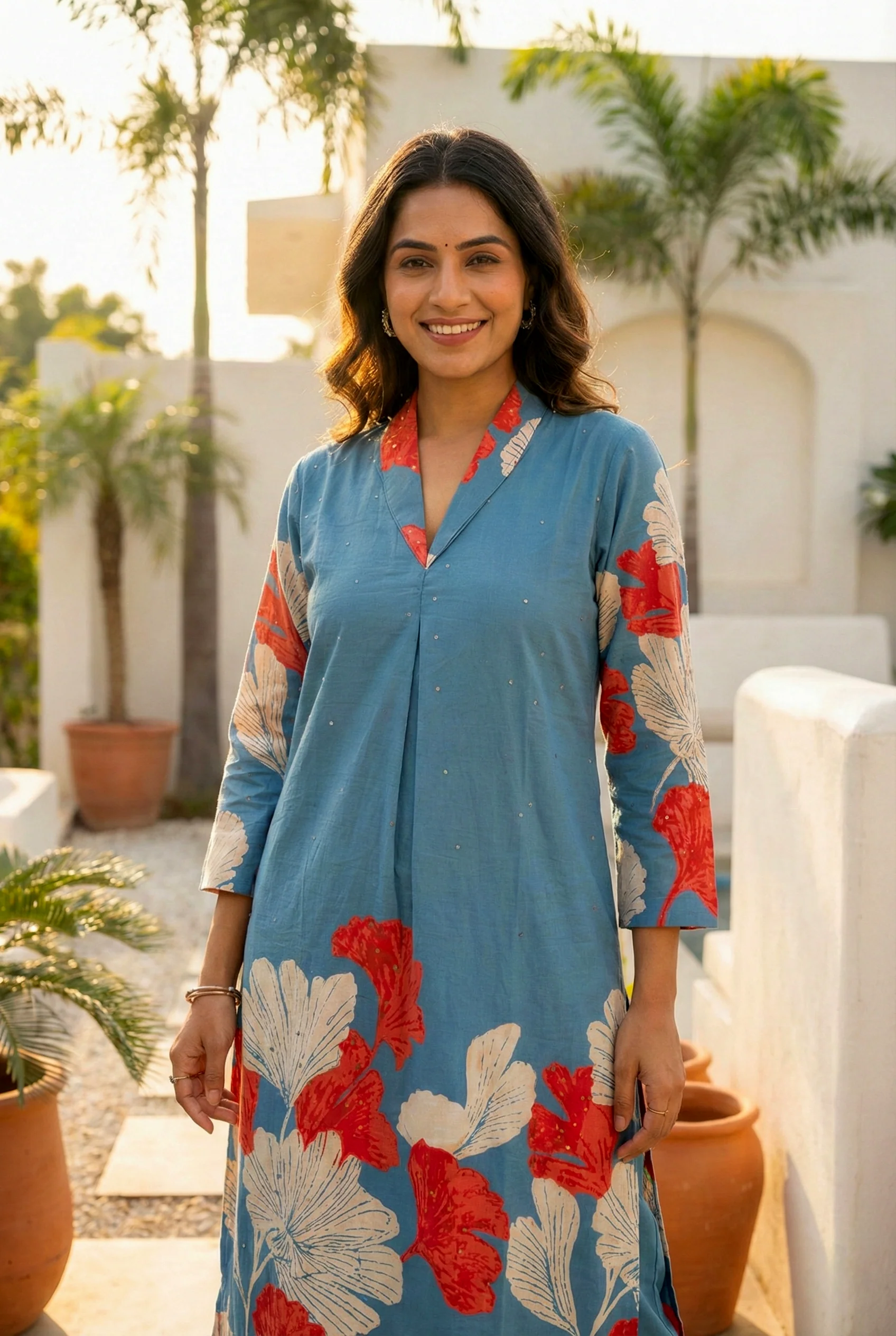 Teal Cotton Digital Printed Two Piece Set - Image 5