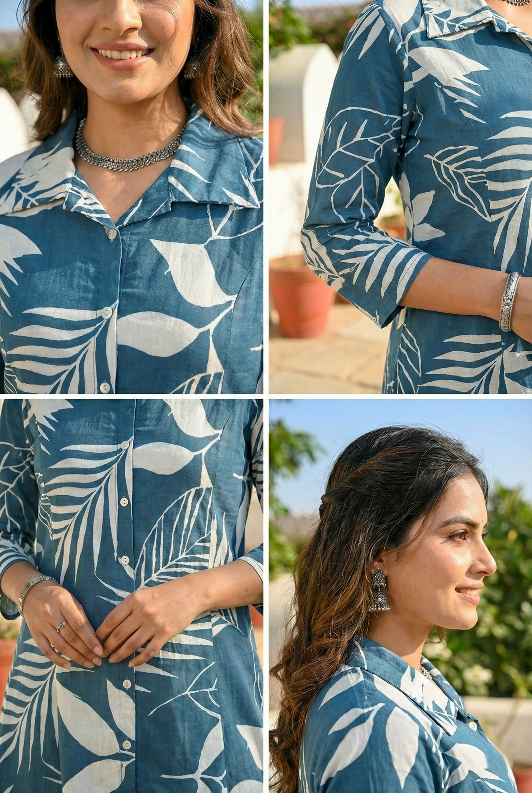 Teal Cotton Heavy Floral Printed Two Piece Set - Image 4