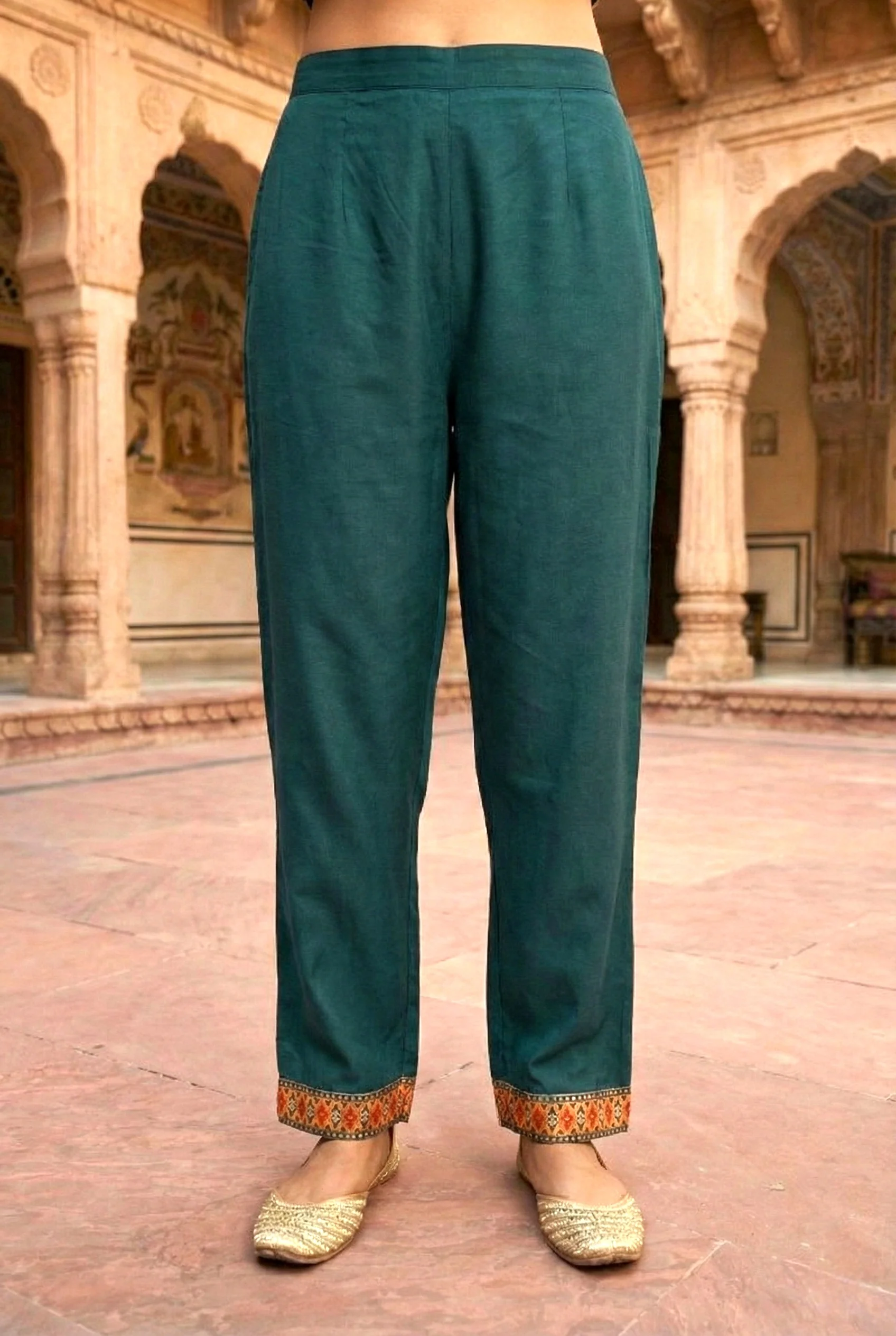 Teal Silk With Zari Embroidery And Digital Printed Suit Set - Image 6