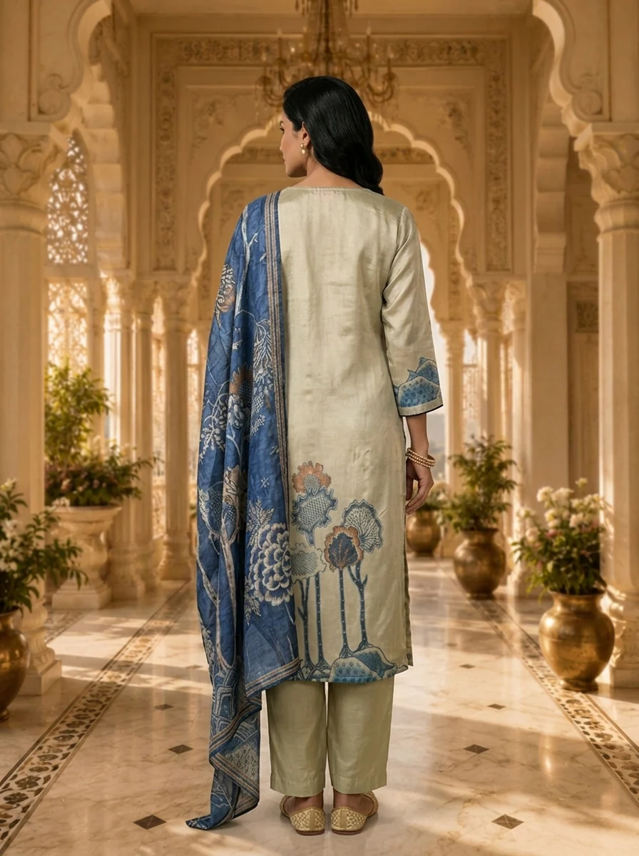 Tussar Crepe Floral Printed Three Piece Set - Image 3