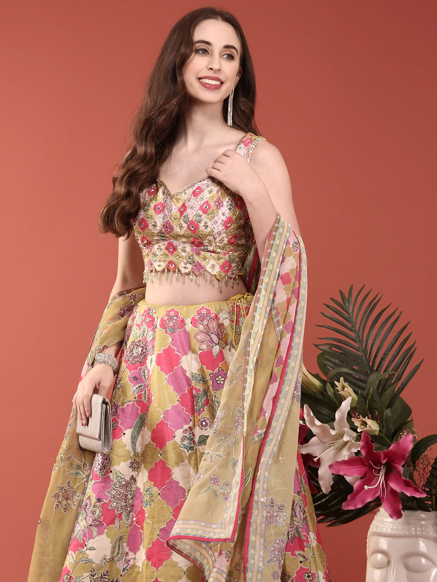 Variyali Green Organza Beads And Sequins Ghagra Set - Image 6