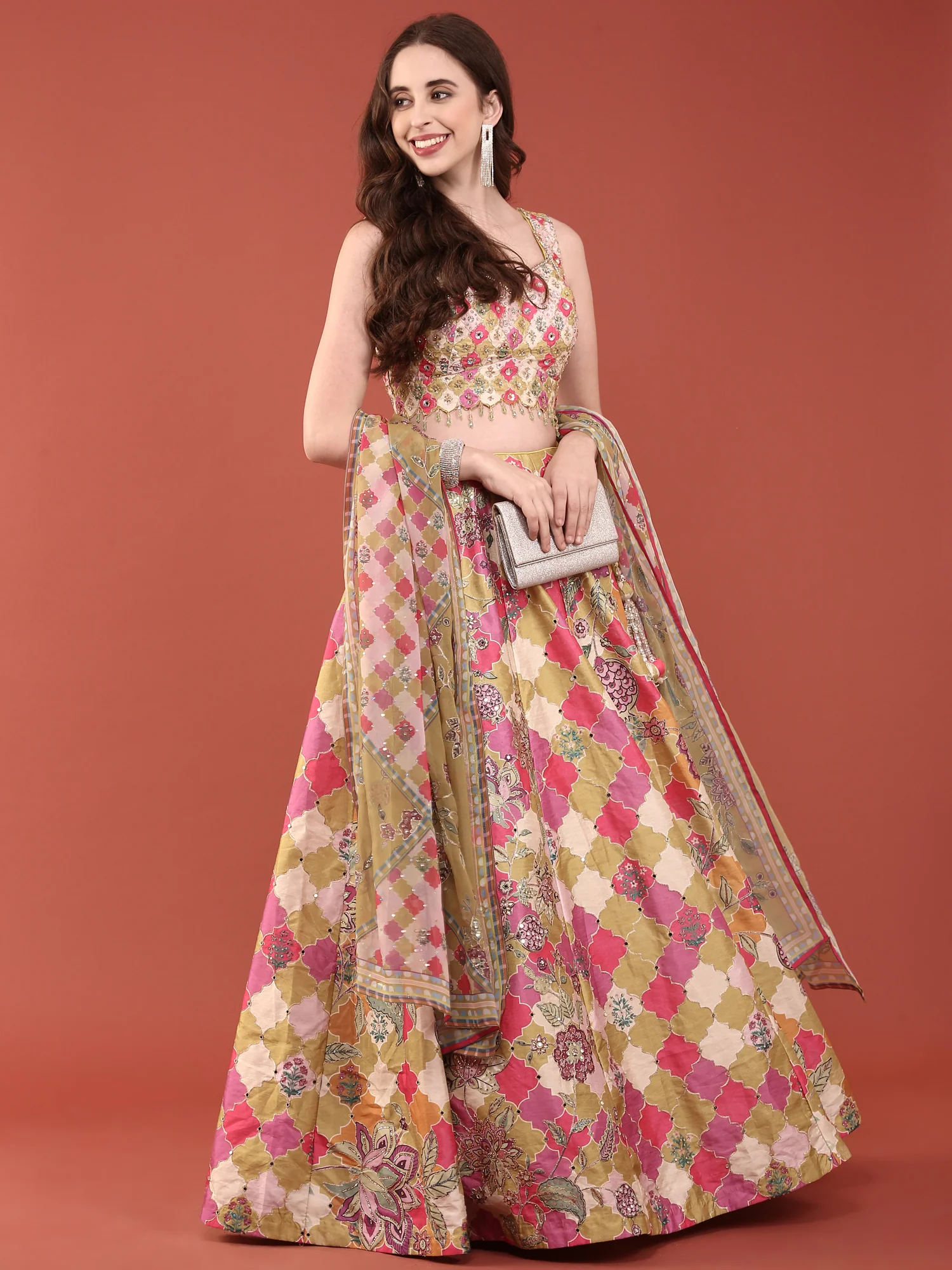 Variyali Green Organza Beads And Sequins Ghagra Set - Image 7