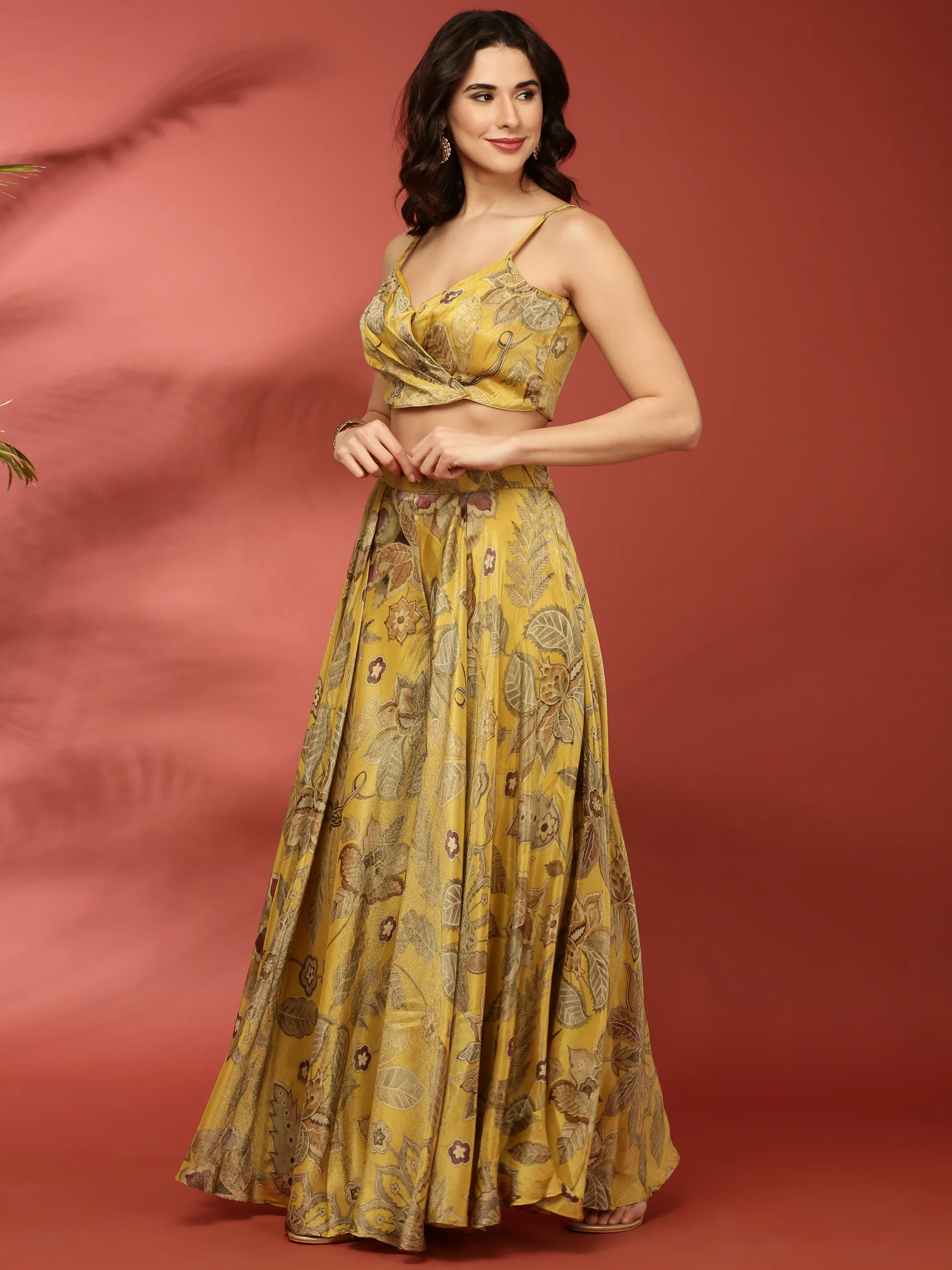 Variyali Green Organza Crop Top Palazzo Set - Image 2