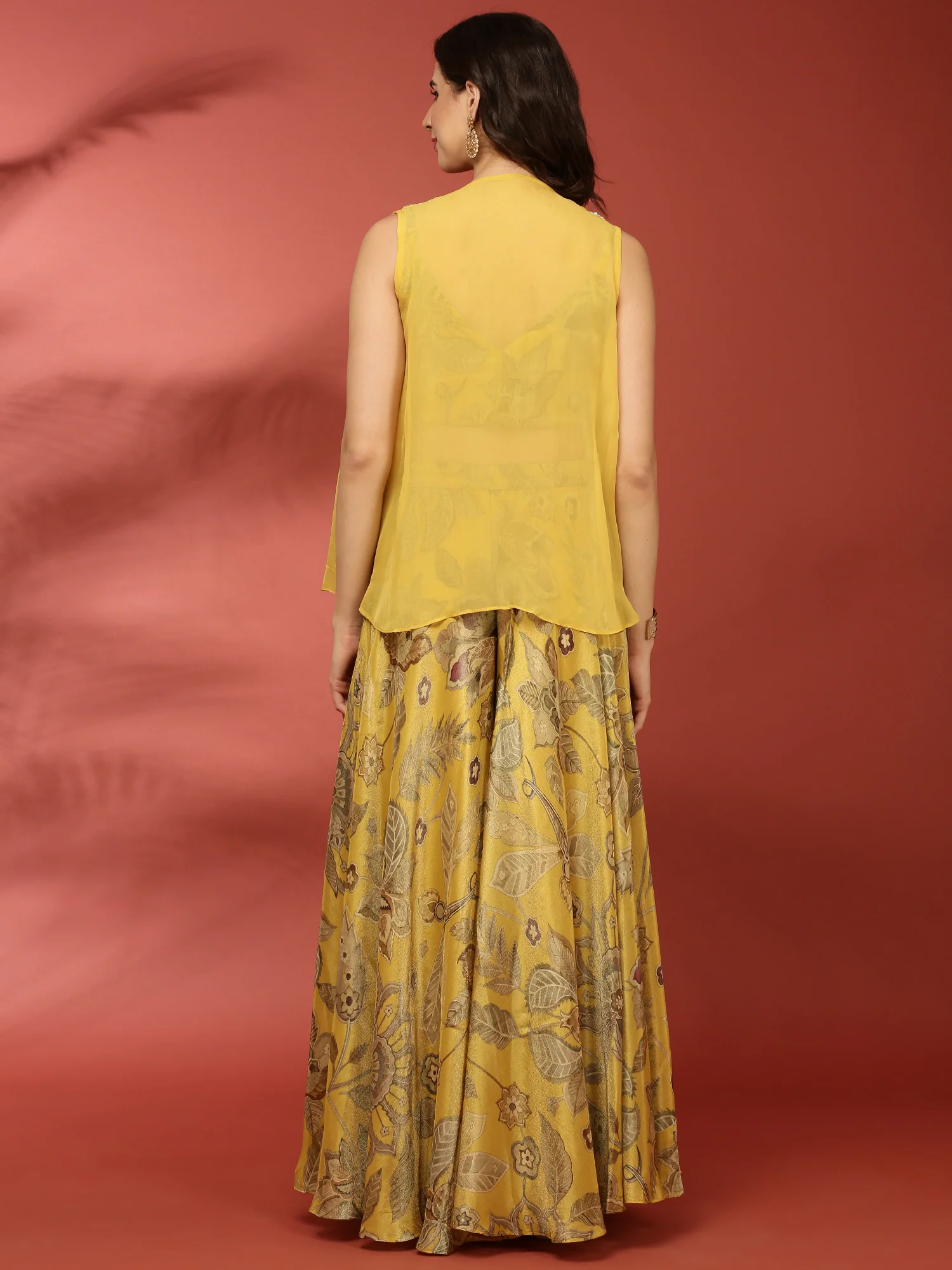 Variyali Green Organza Crop Top Palazzo Set - Image 3
