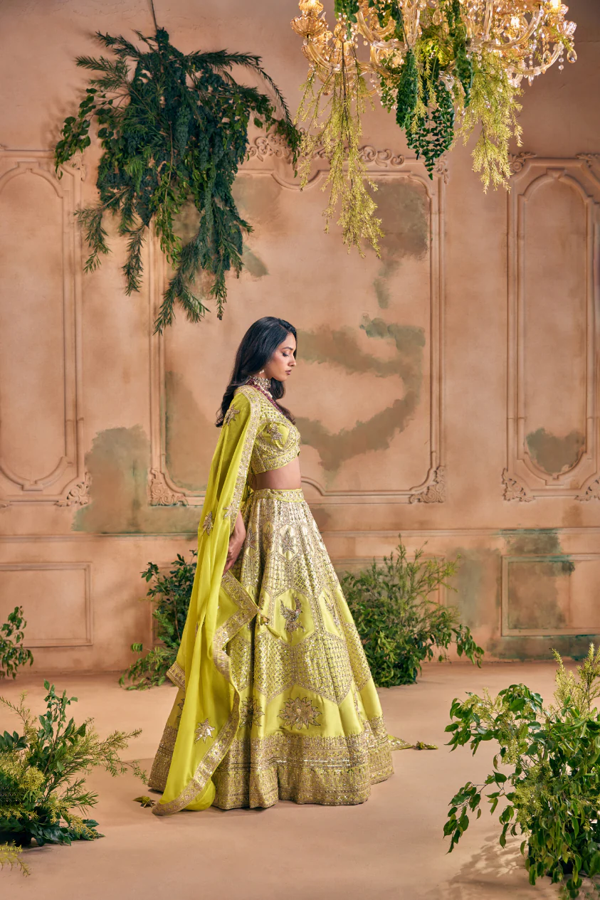 Variyali Green Silk Floral Embroidery Ghagra Set - Image 3