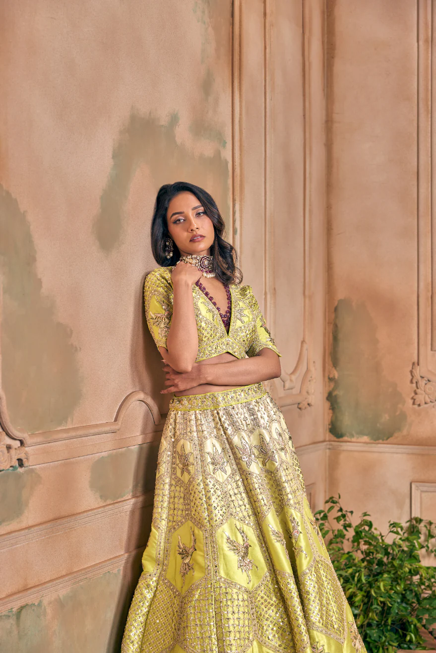 Variyali Green Silk Floral Embroidery Ghagra Set - Image 8