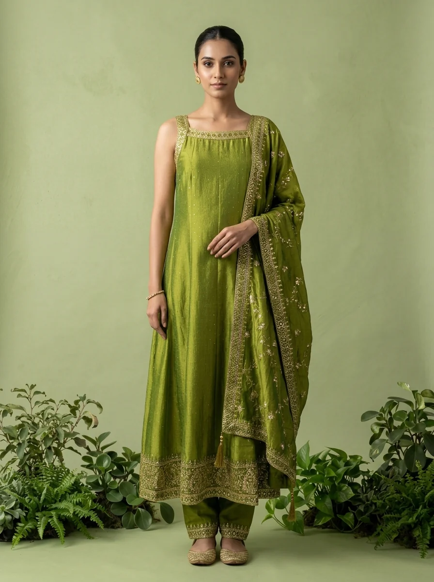 Variyali Green Silk Three Piece Set - Image 2