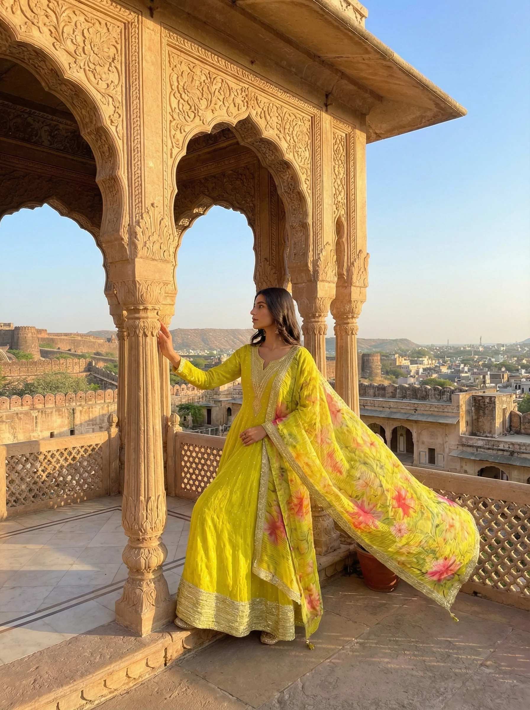 Variyali Green Tissue Fabric Anarkali Set - Image 4