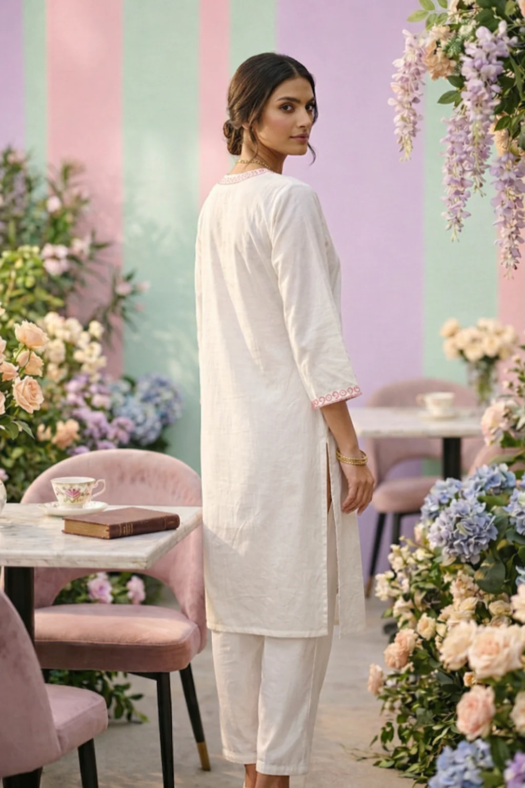 White Cotton Printed Kurta - Image 2