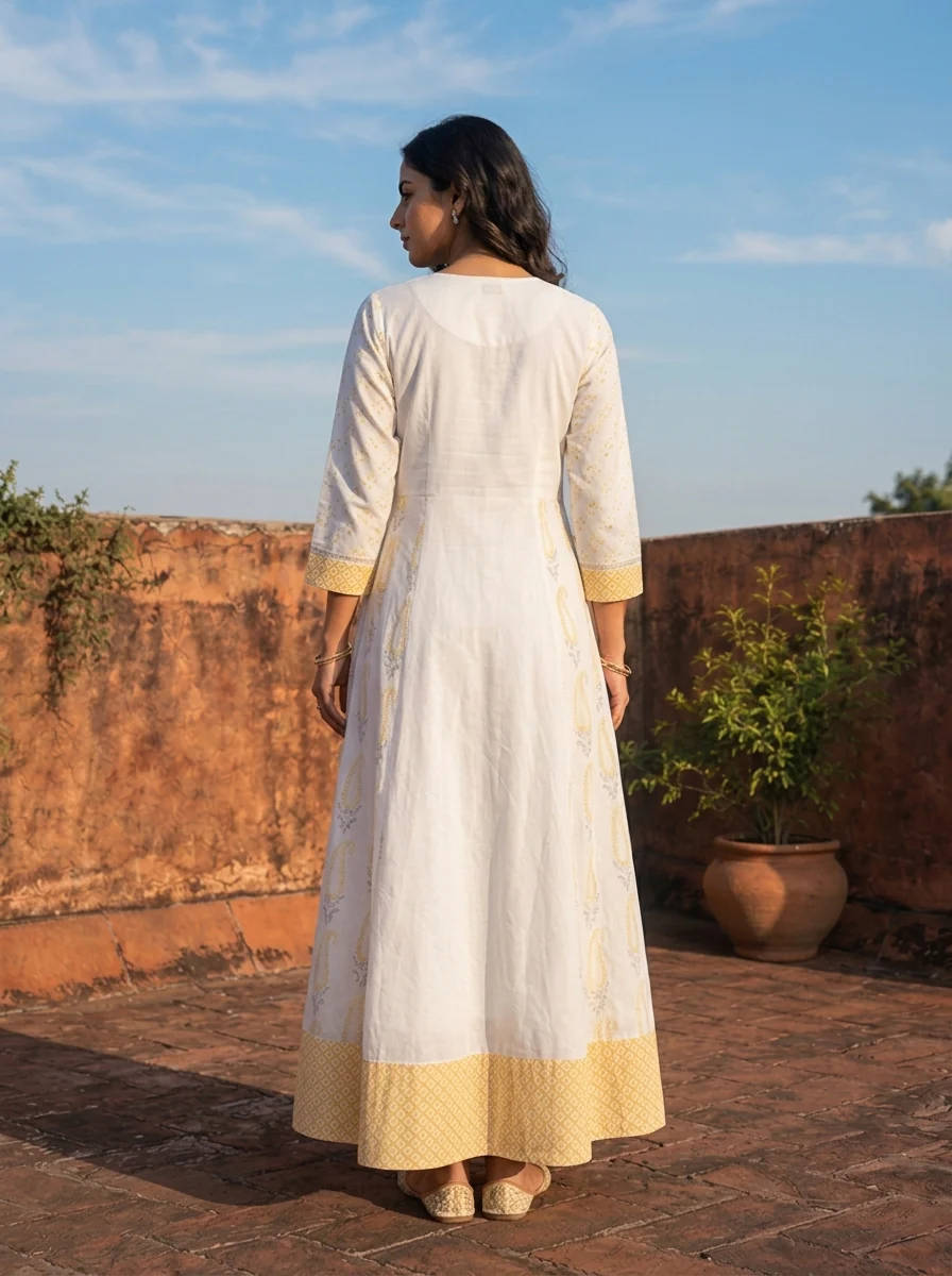 White Muslin Paisley Printed Dress - Image 2