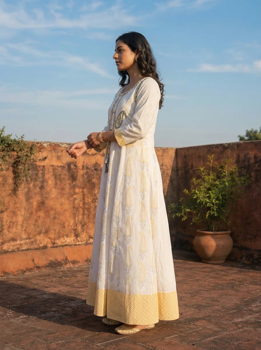 White Muslin Paisley Printed Dress - Image 3