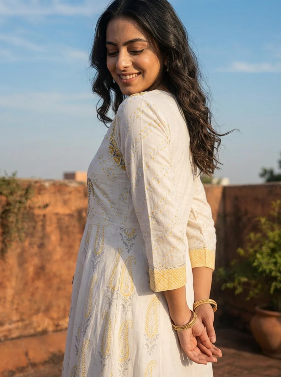 White Muslin Paisley Printed Dress - Image 4