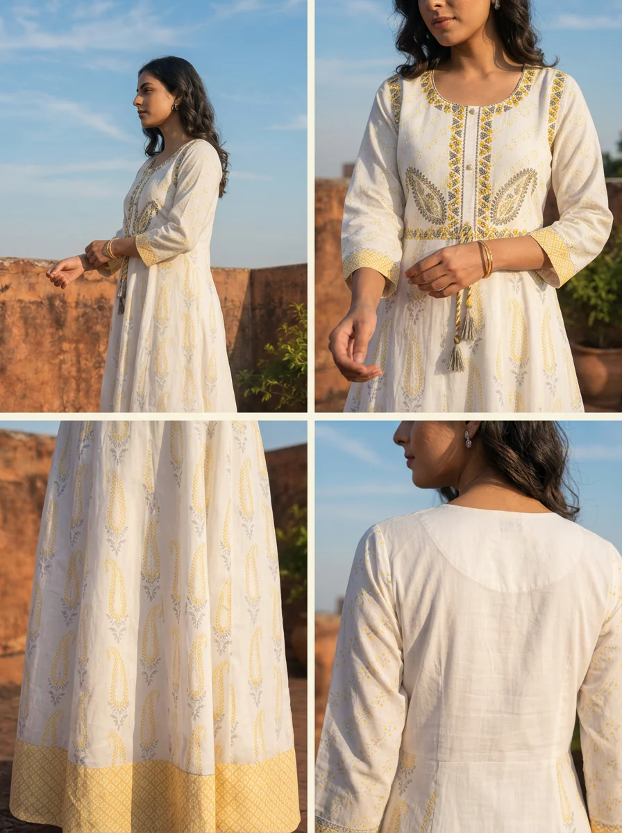 White Muslin Paisley Printed Dress - Image 5