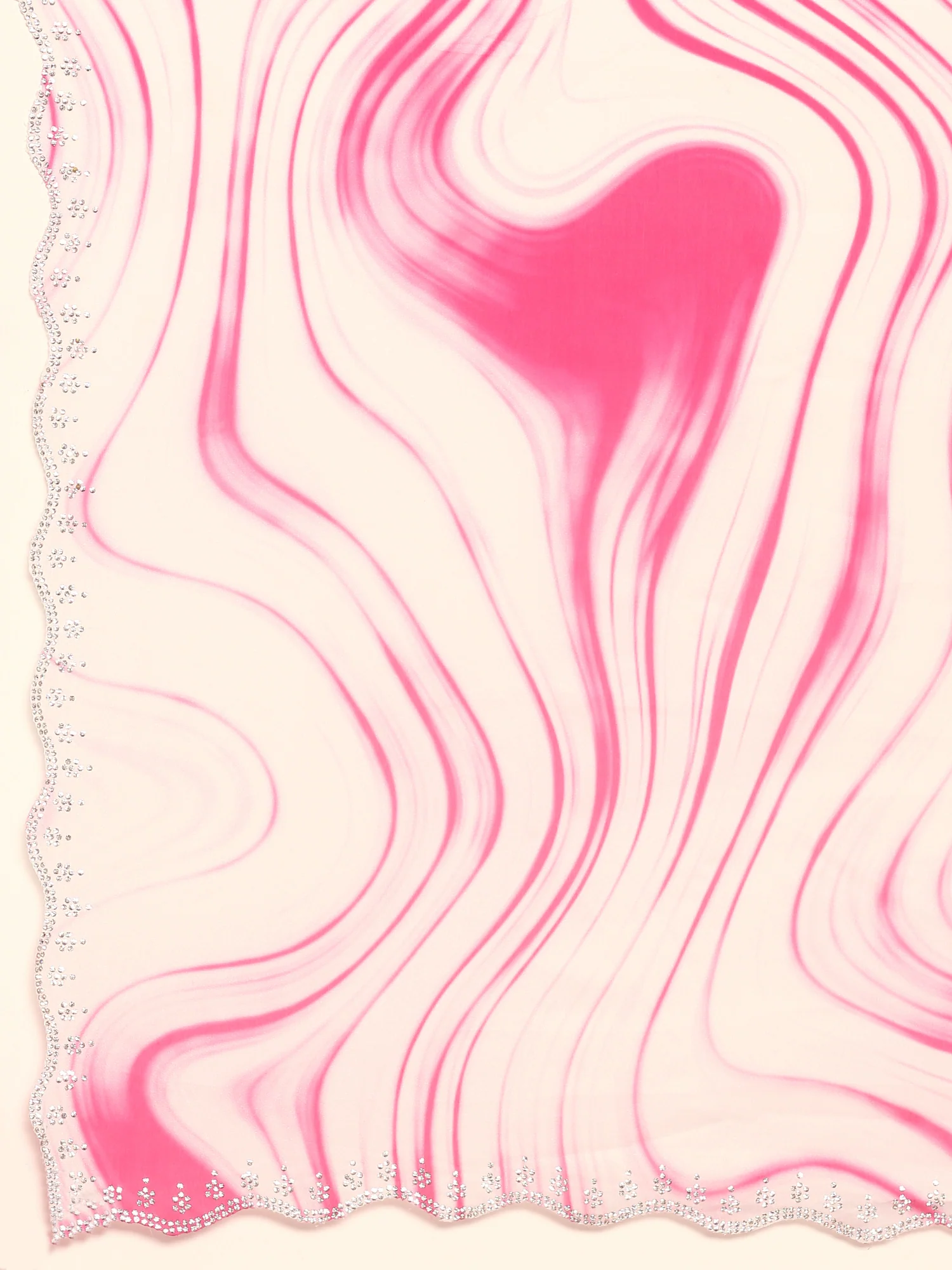 White & Pink satin saree with Swarovski embroidery - Image 5