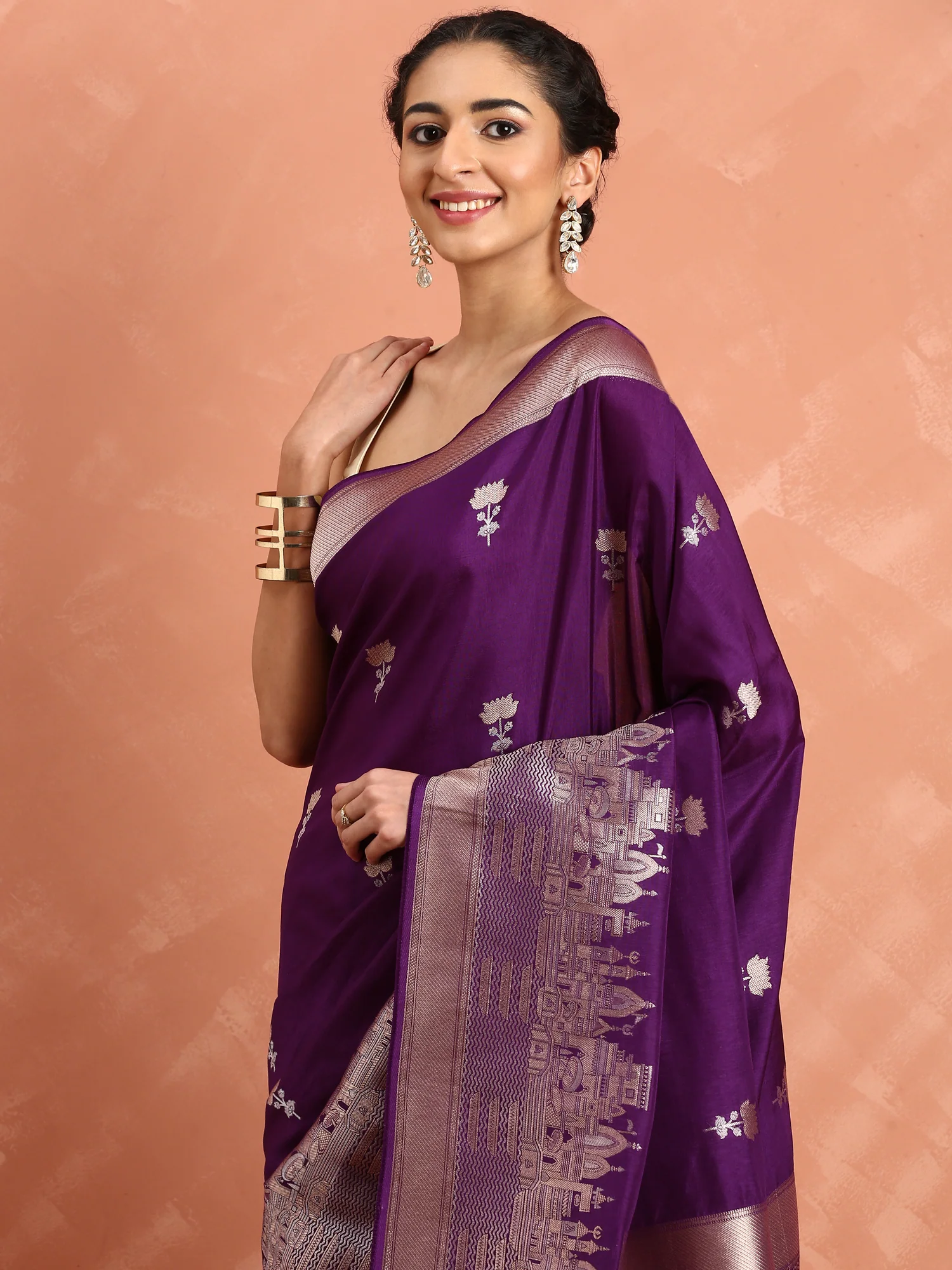 Wine Banaras silk saree - Image 3