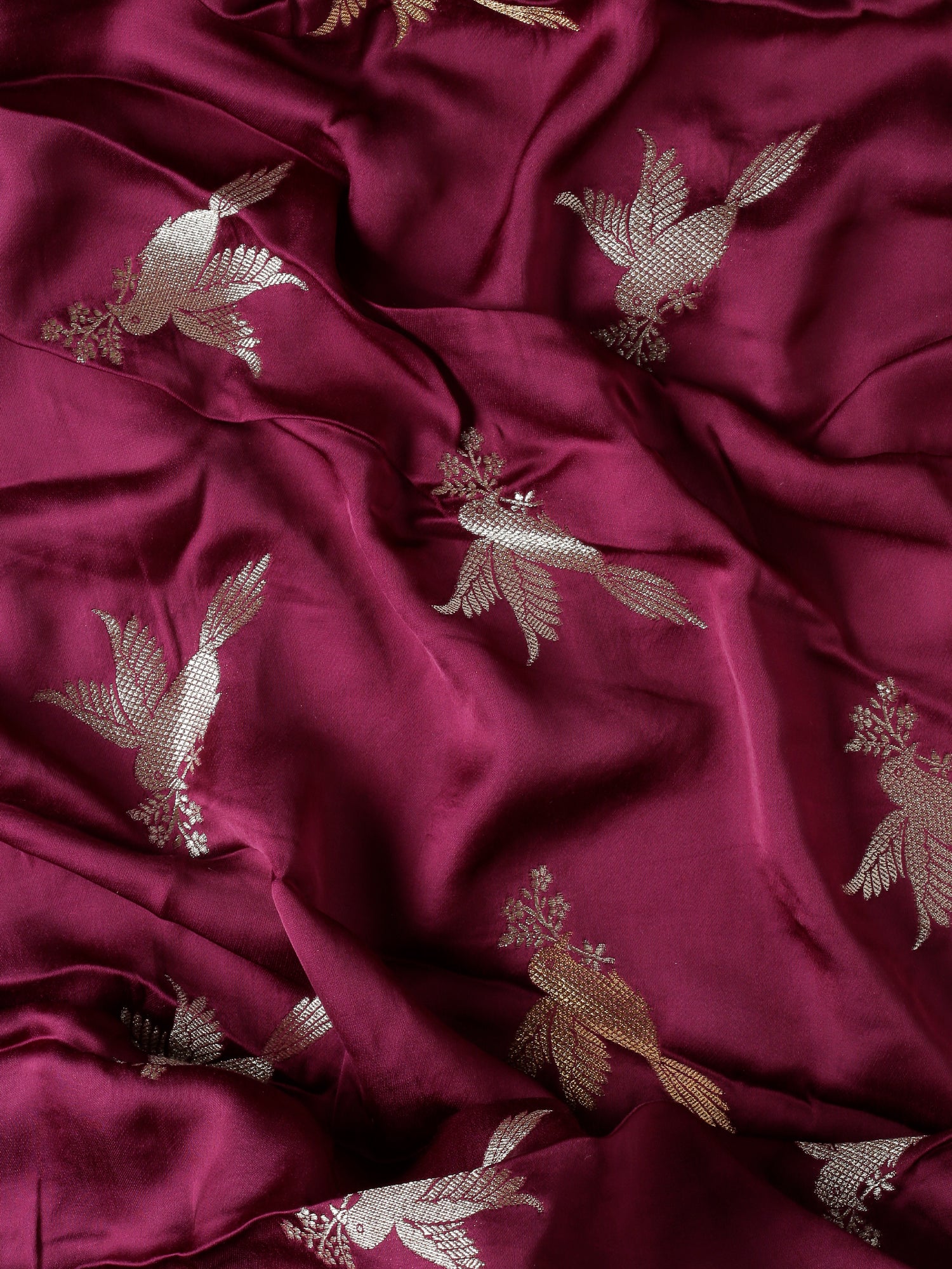 Wine banaras silk saree with gold and silver motifs - Image 7