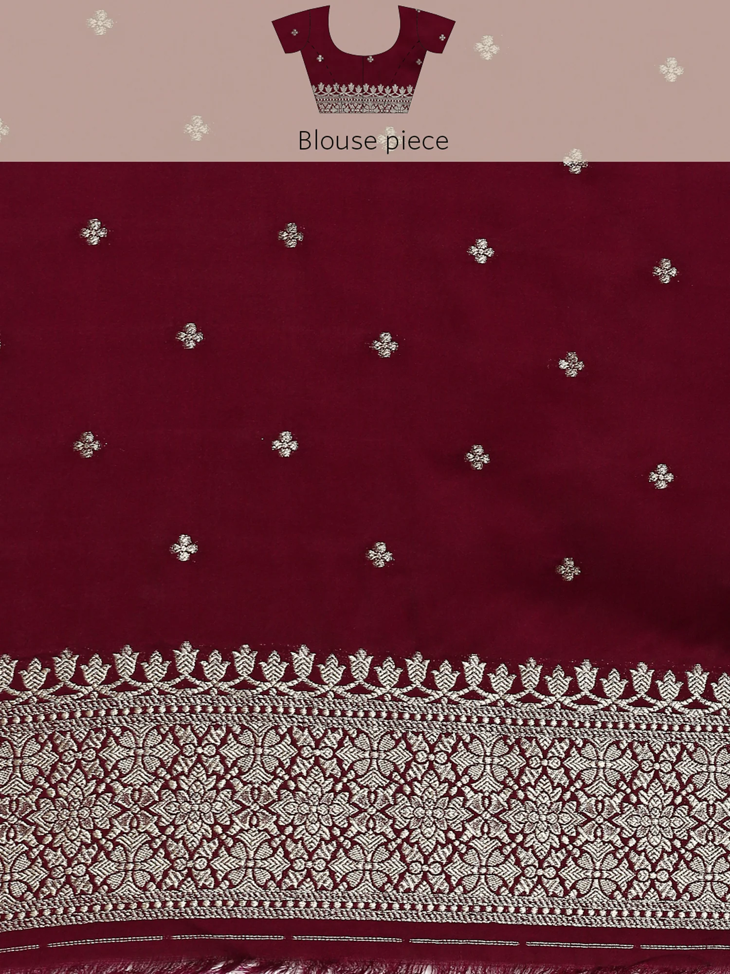 Wine banaras silk saree with gold and silver motifs - Image 9