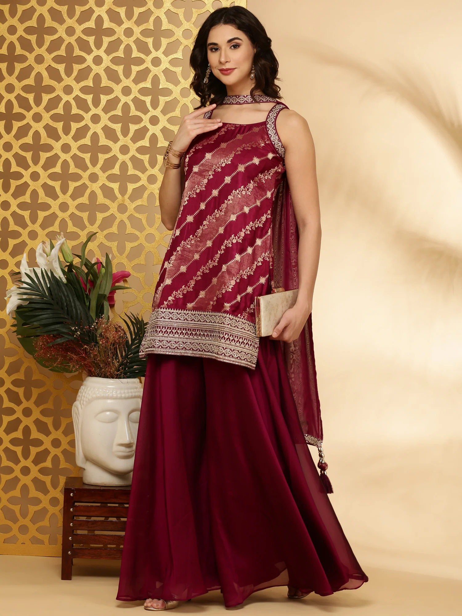 Wine Banaras Three Piece Set
