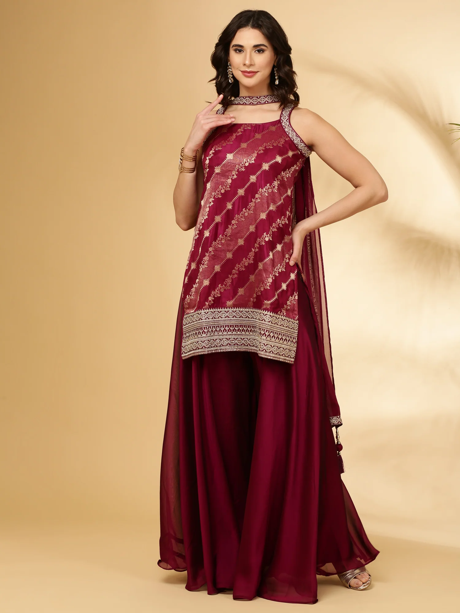 Wine Banaras Three Piece Set - Image 2