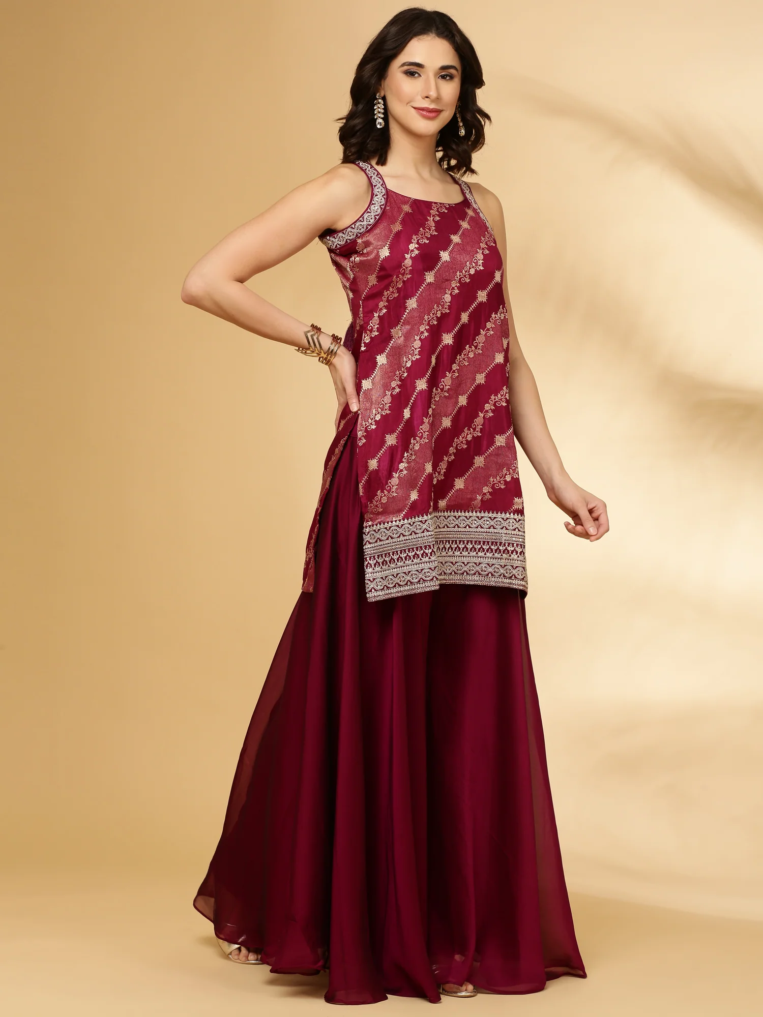 Wine Banaras Three Piece Set - Image 3