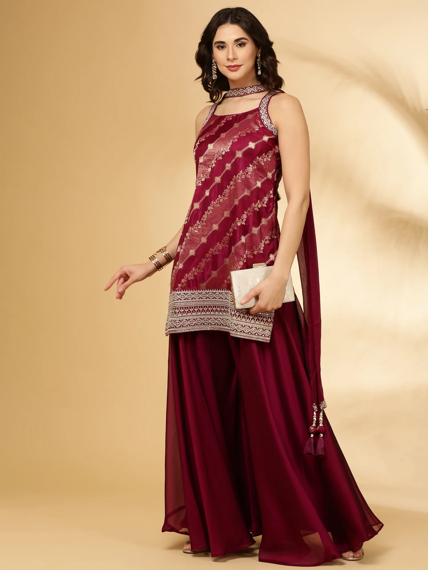Wine Banaras Three Piece Set - Image 6