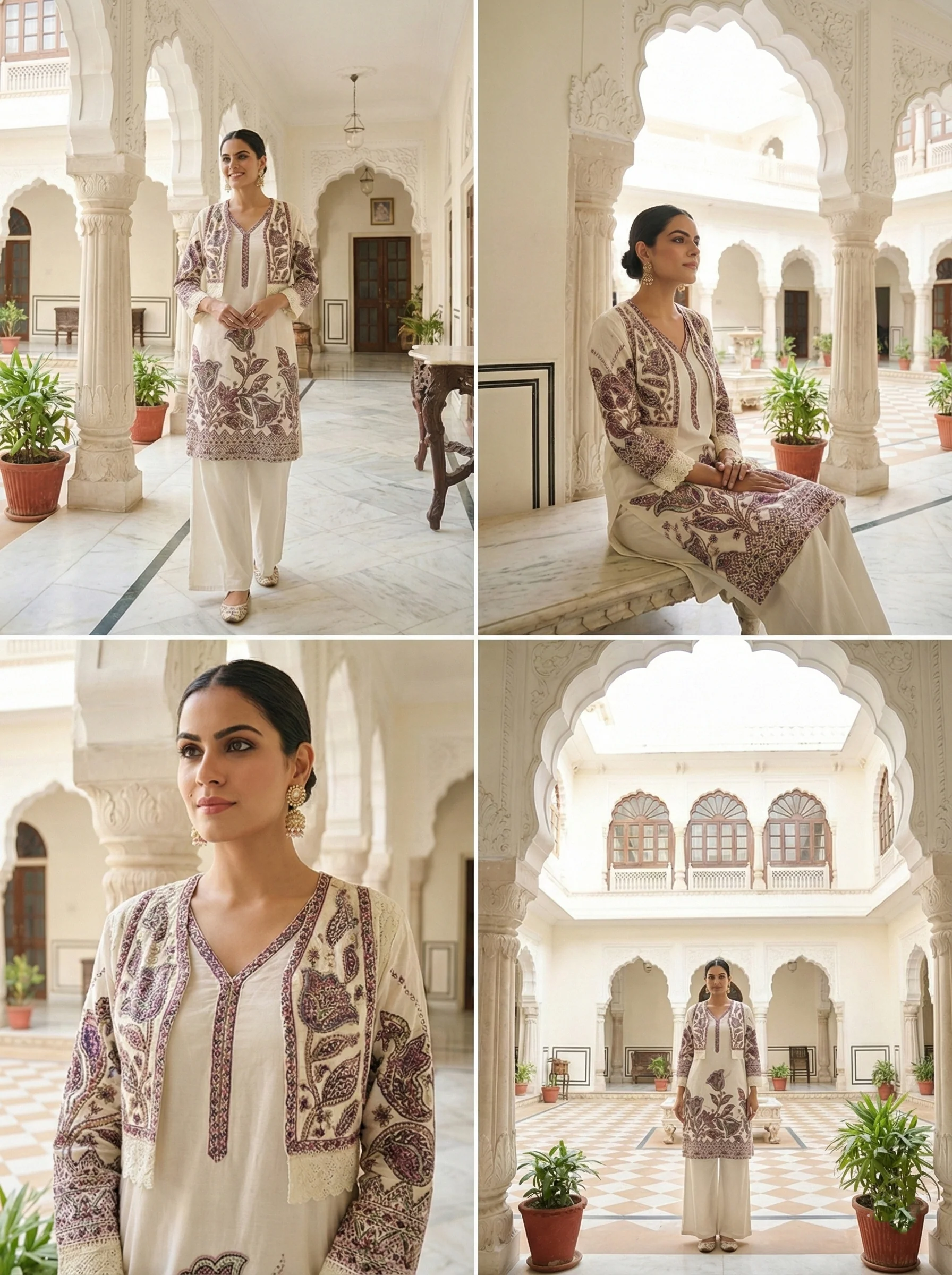 Wine Cotton Floral Embroidered Two Piece Set - Image 3