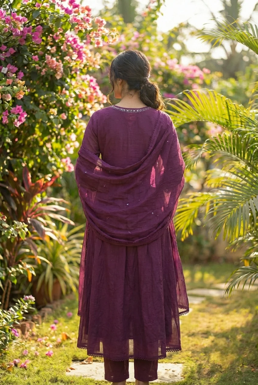 Wine Cotton Hand Embroidery Three Piece Set - Image 2