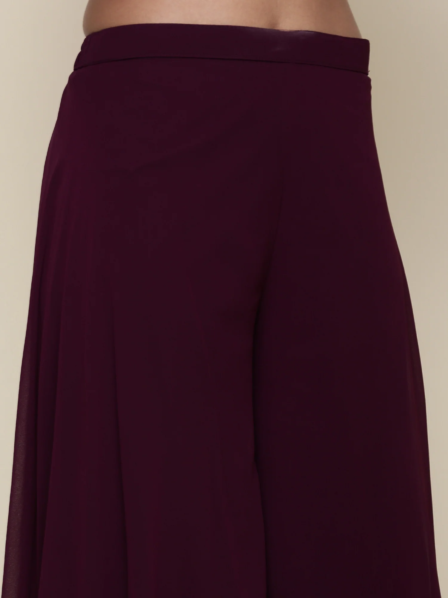 Wine georgette embroidered peplum and palazzo three piece set - Image 5