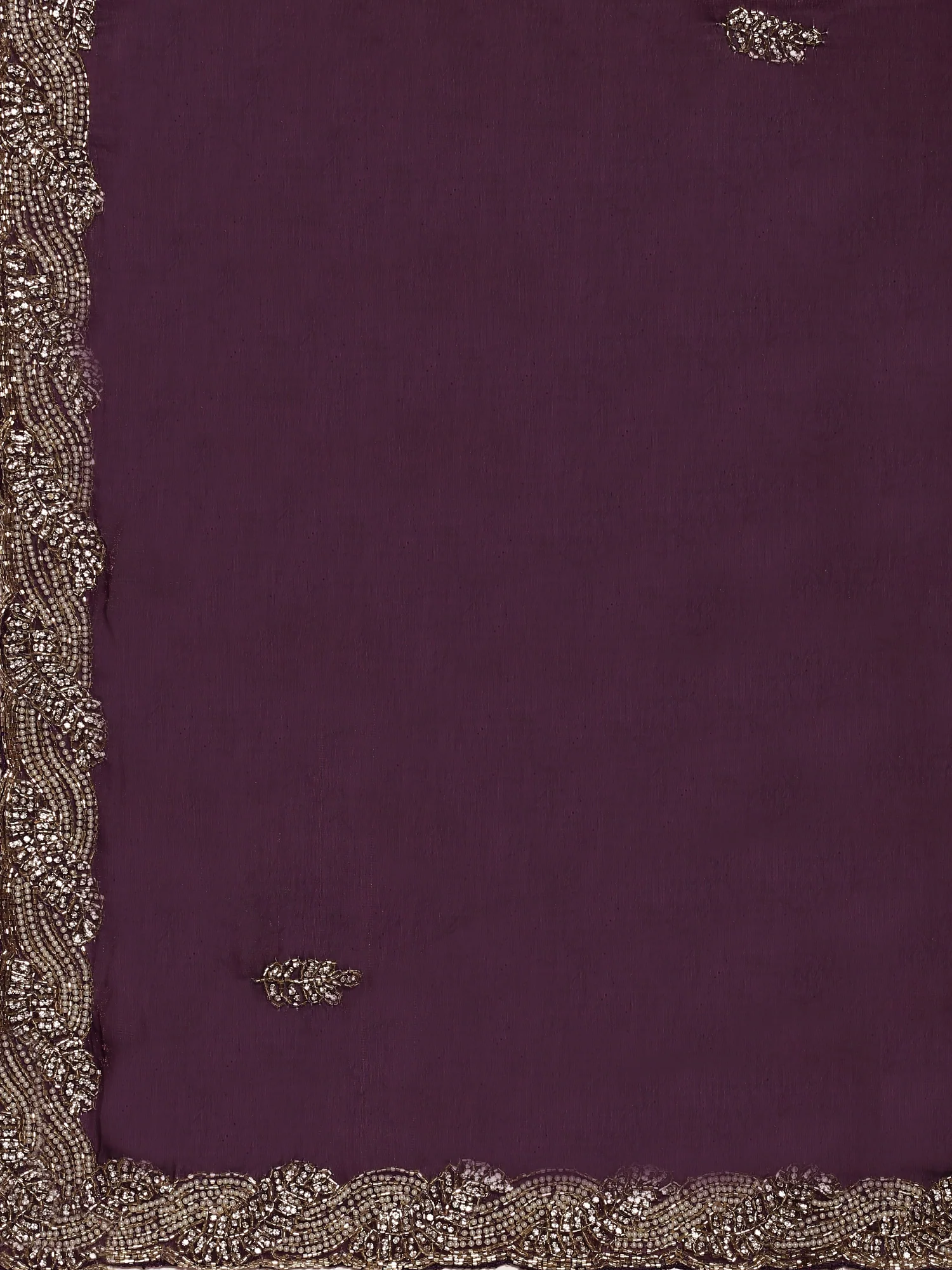 Purple Satin Saree With Hand Embroidery Saree - Image 6