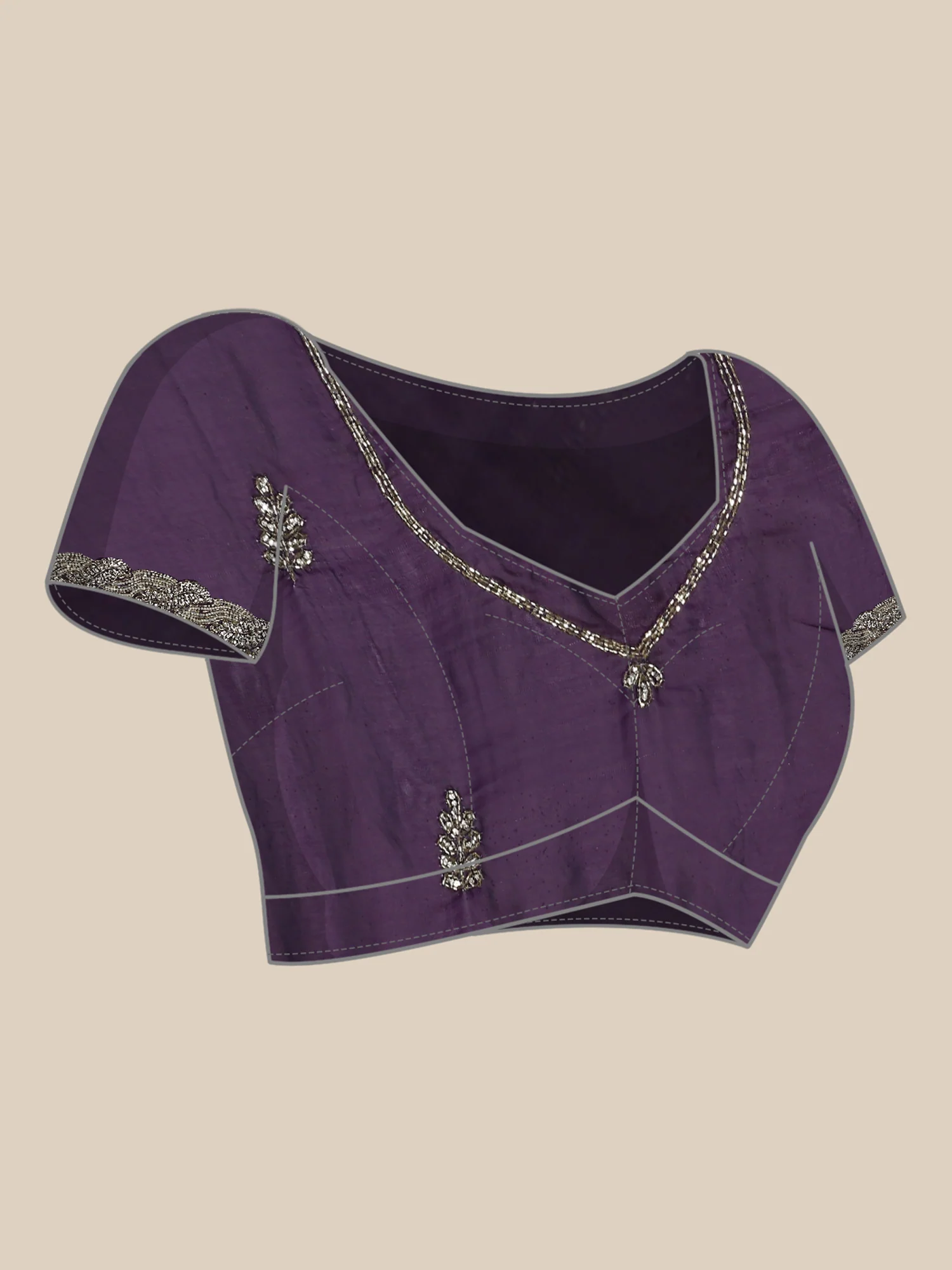 Purple Satin Saree With Hand Embroidery Saree - Image 8