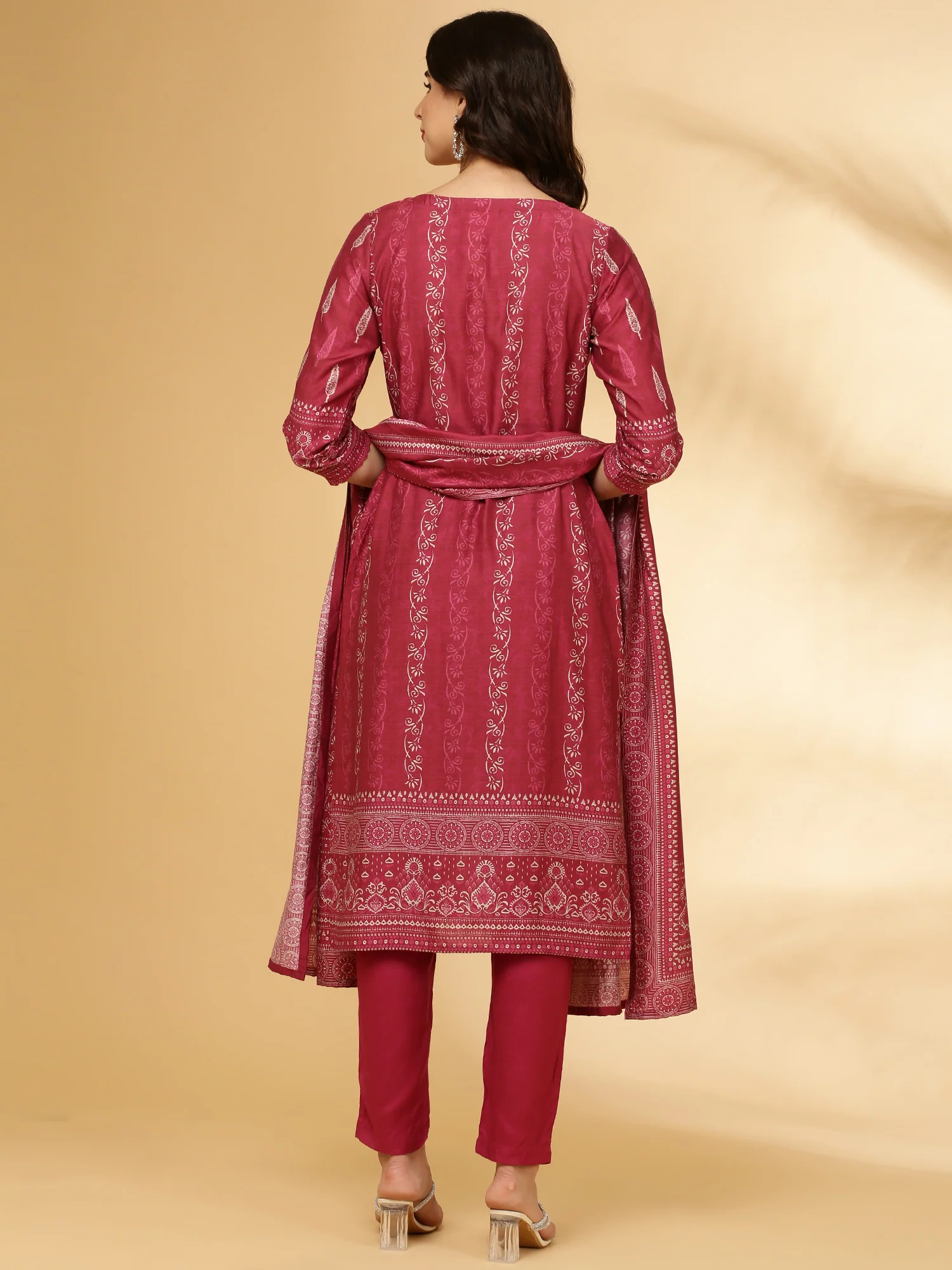 Wine Modal Silk Printed Three Piece Set - Image 4