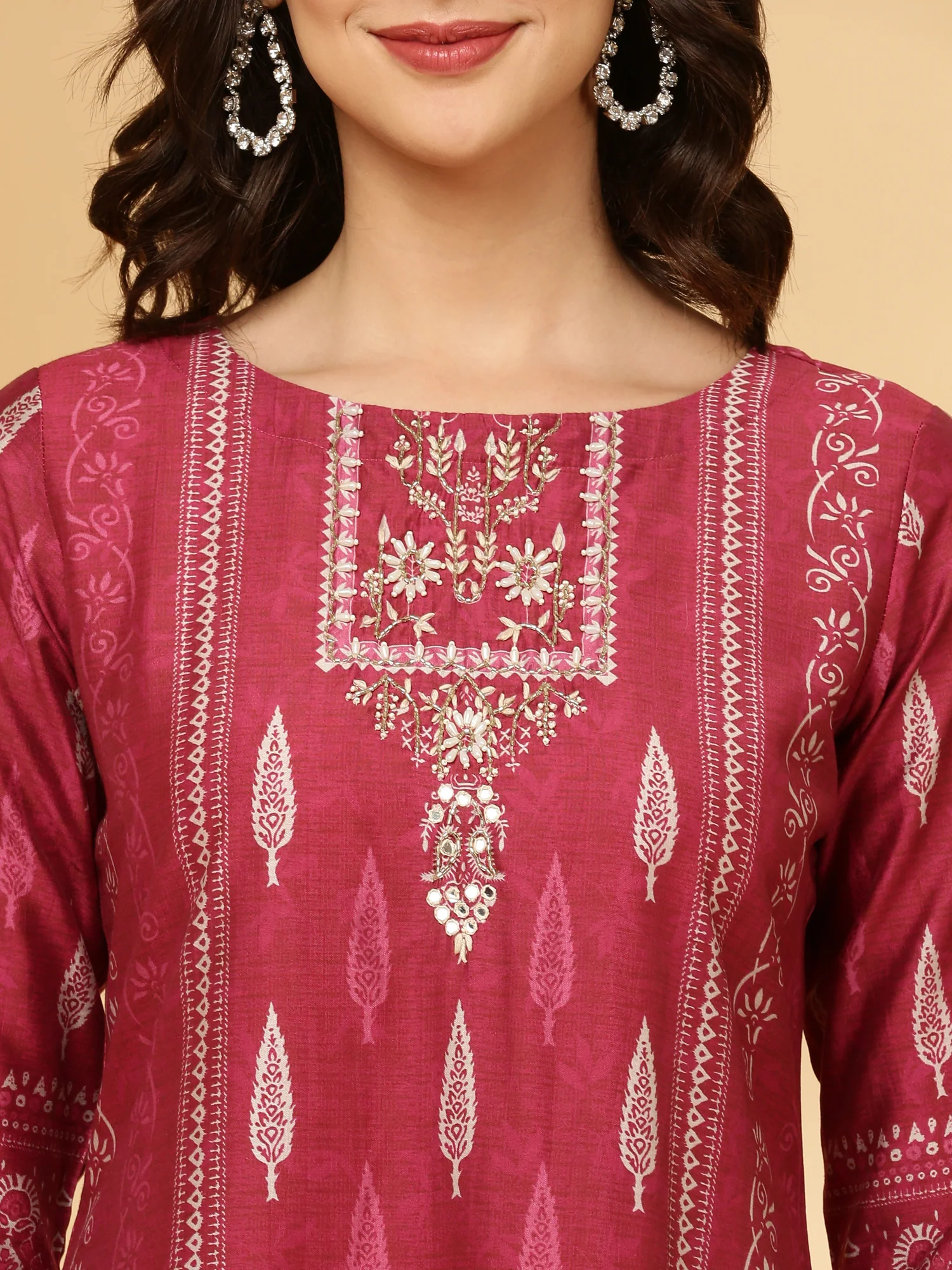 Wine Modal Silk Printed Three Piece Set - Image 5