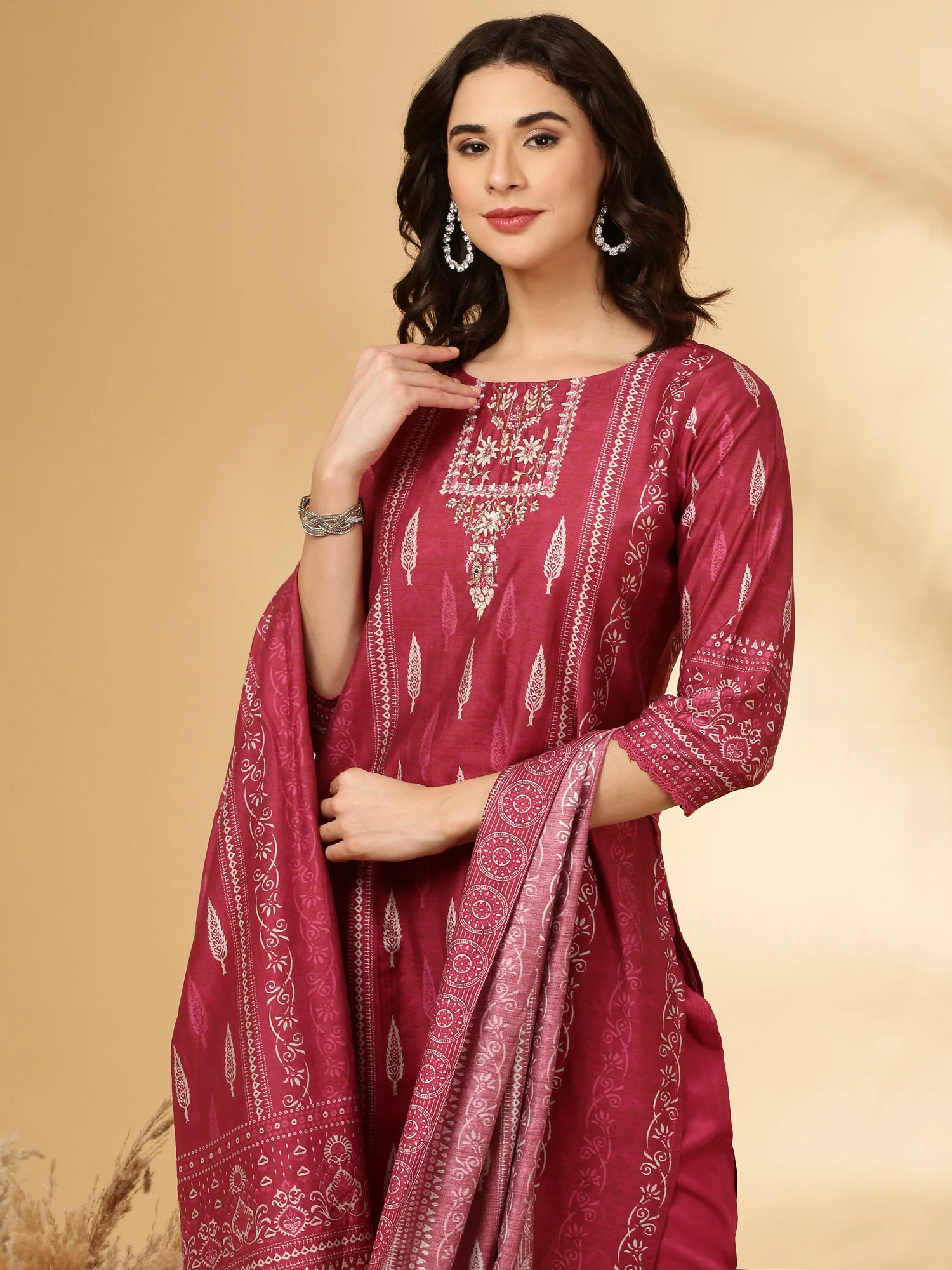 Wine Modal Silk Printed Three Piece Set - Image 6