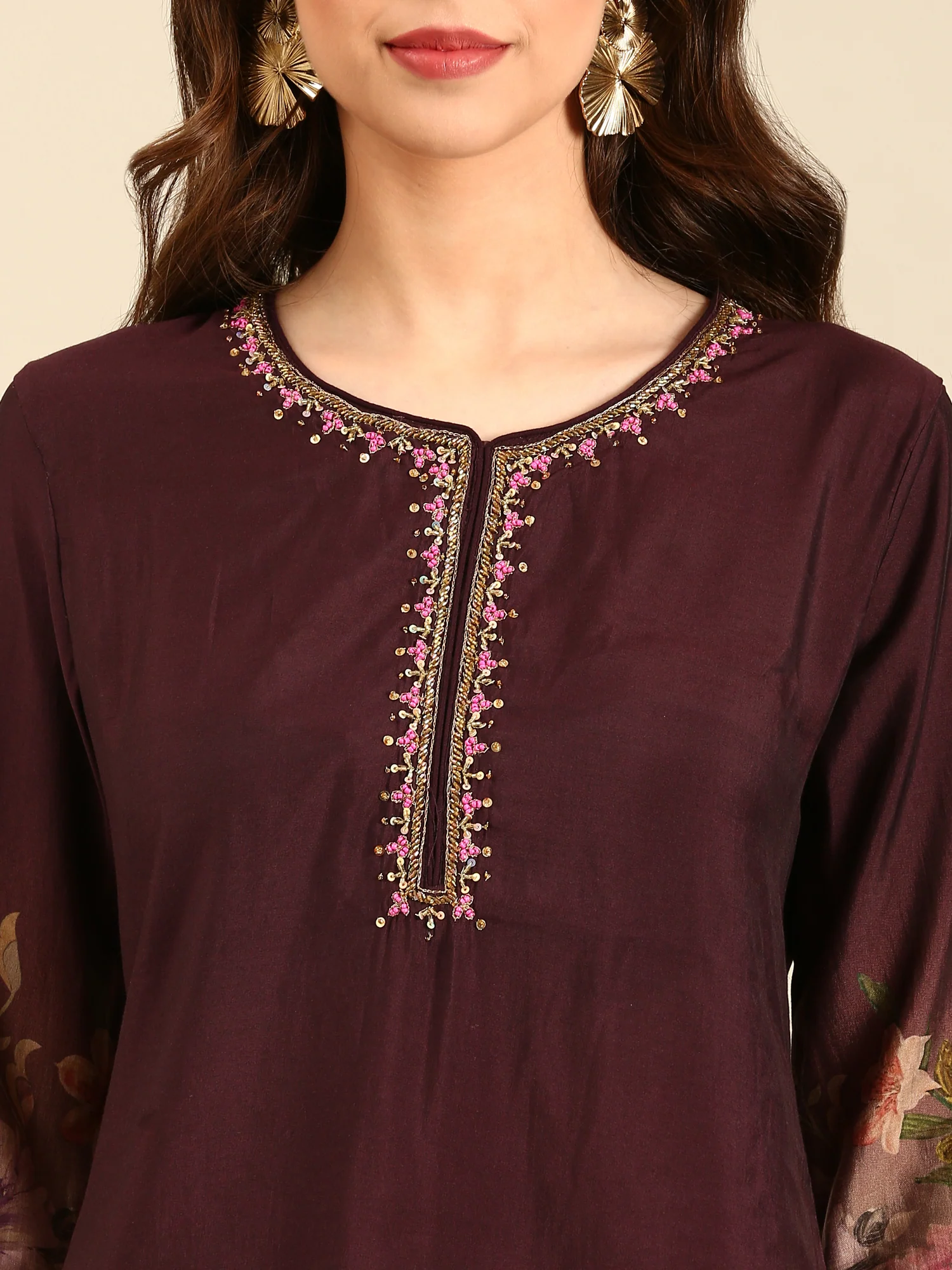 Wine Muslin Fabric three piece palazzo suit - Image 4